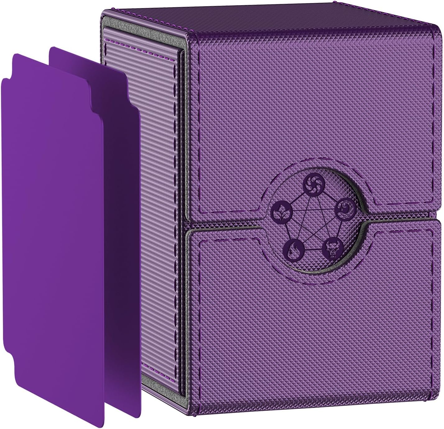 Caja morada para tarjetas MTG, caja de almacenamiento de tarjetas coleccionables con 2 divisores por soporte, capacidad para hasta 110 tarjetas