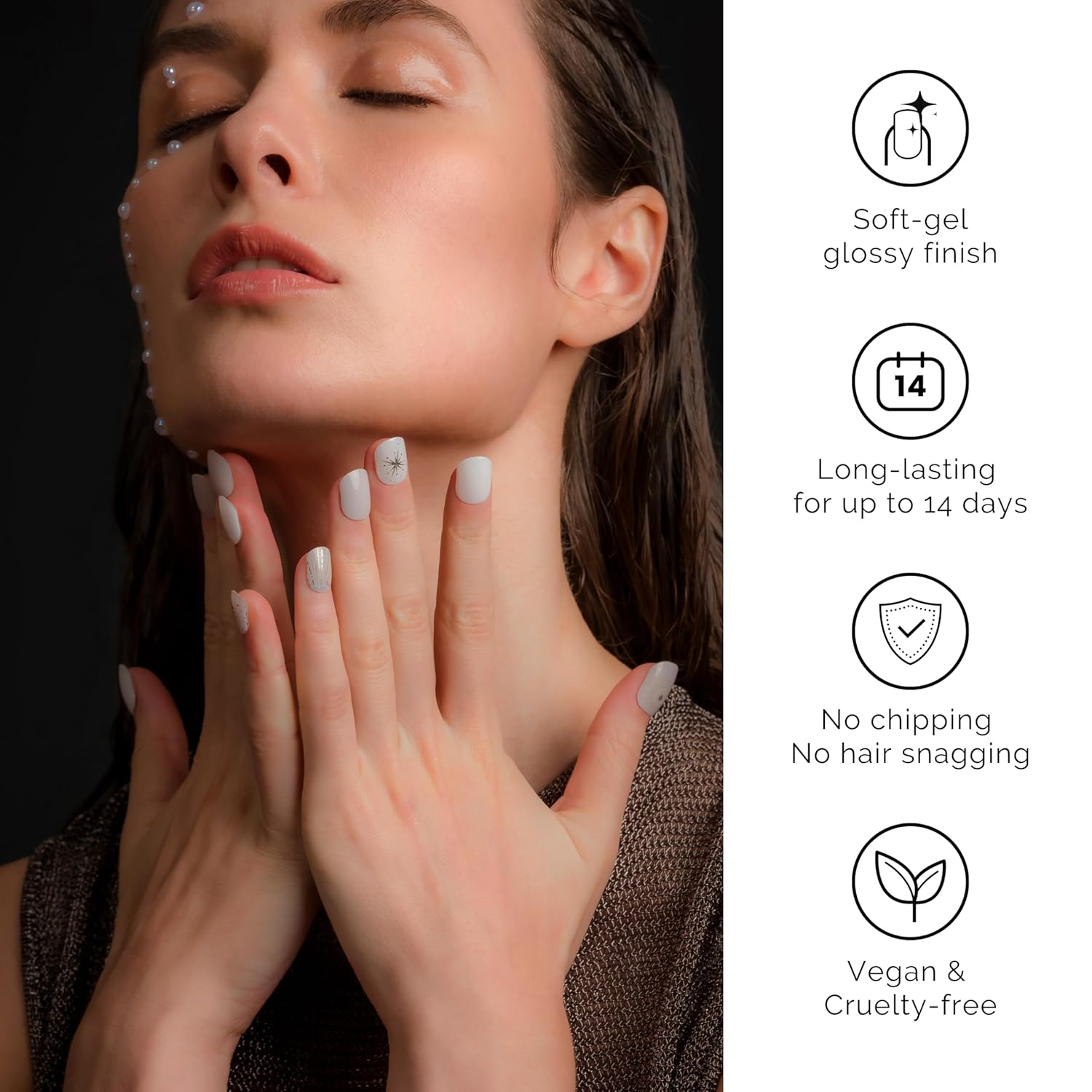 NAILOG Tiras de uñas de gel semicuradas, 34 piezas, compra 2 y obtén 1 lámpara UV, envolturas adhesivas de esmalte de uñas de larga duración con
