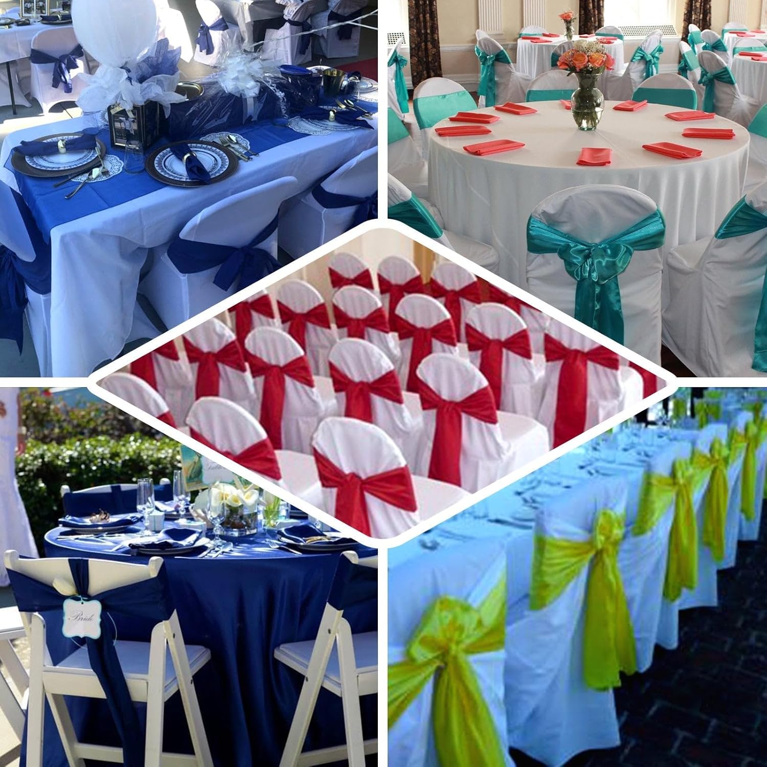 Efavormart – 5 cintas para sillas de poliéster, color verde azulado, pavo real, lazos para decoración de eventos de boda, decoración de silla, arco