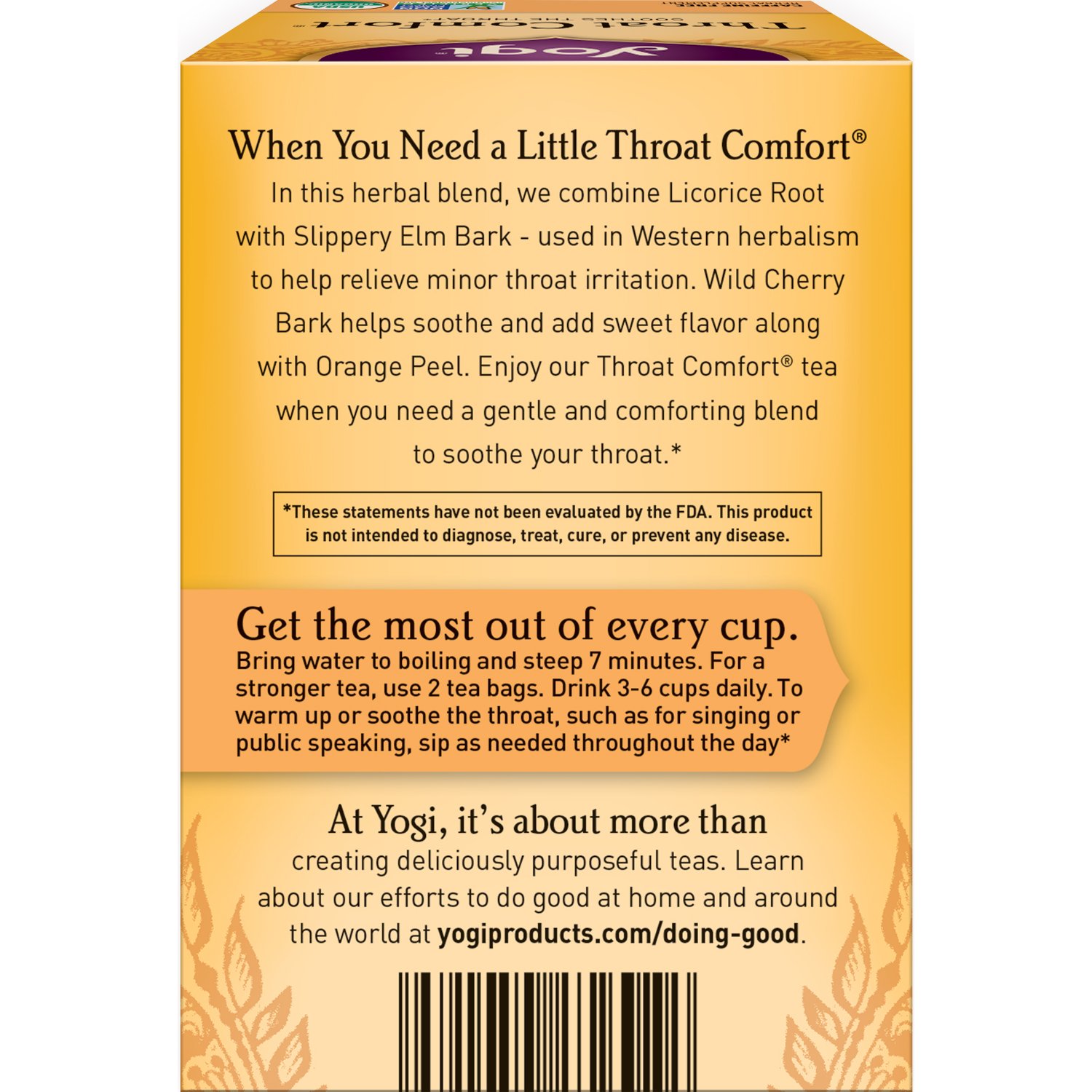 Yogi Tea Throat Comfort Tea  16 bolsas de té por paquete (4 paquetes)  Té de hierbas para garganta  Té orgánico calmante para la garganta, incluye
