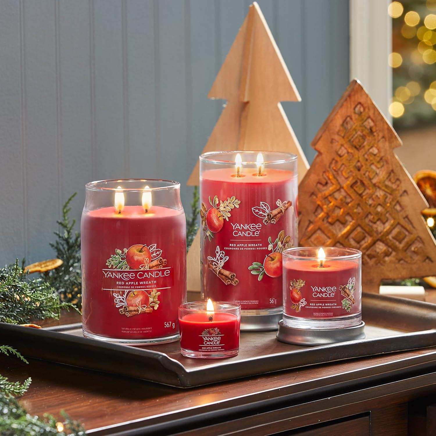 Yankee Candle Vela perfumada exclusiva  Vela en tarro grande con corona de manzana roja con doble mechas  Mezcla de cera de soja