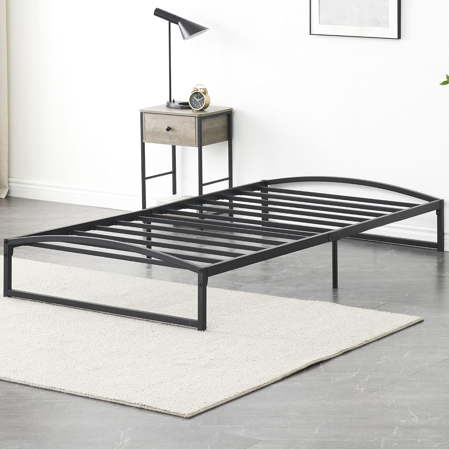 Base de cama de plataforma de metal de 10 pulgadas tamaño individual con soporte de listones de acero resistente, base de colchón, no necesita