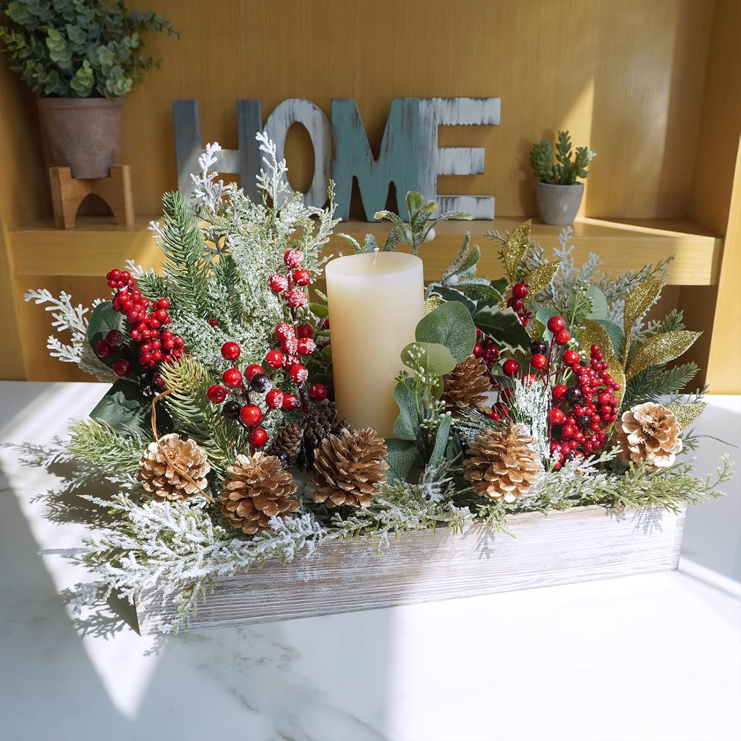 Winlyn 20 púas de cono de pino dorado, adornos de Navidad, piñas florales, tallos decorativos de piña natural con alambre de 6.9 pulgadas de alto