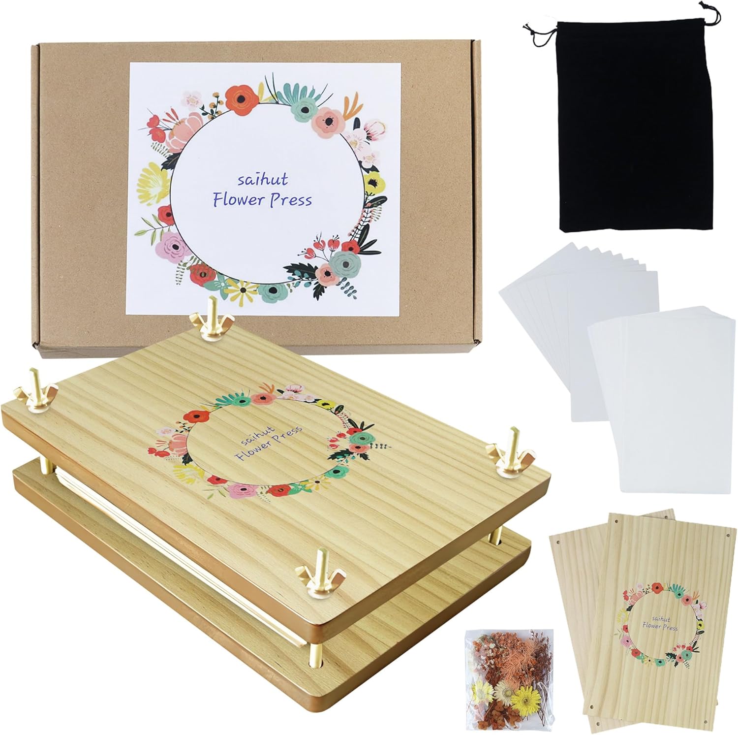 Kit profesional de prensa de flores, 6.3 x 8.27 pulgadas, kit de prensado de flores de 6 capas para adultos y niños, prensa de plantas y prensa de