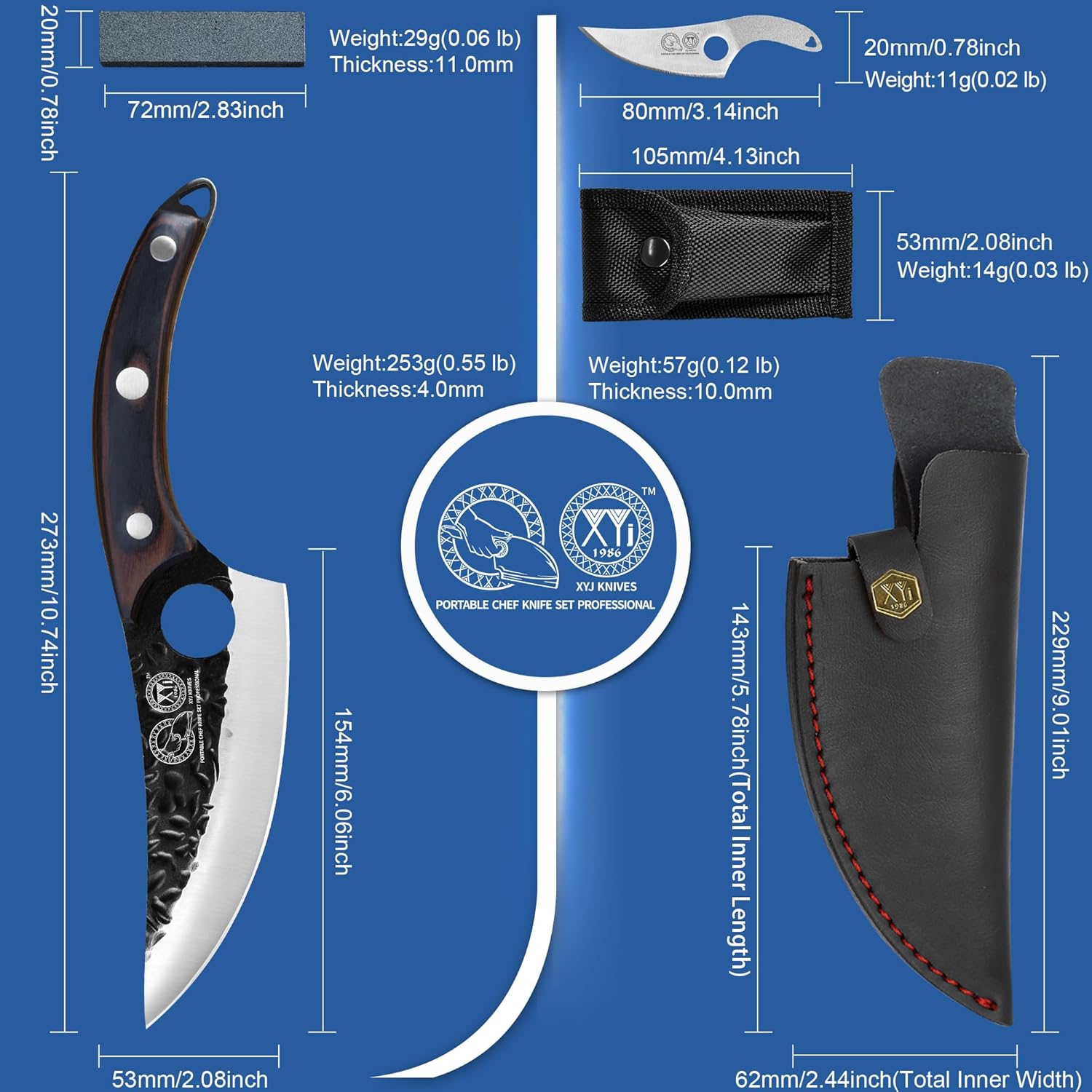 XYJ FULL TANG – Cuchillo de deshuesado de acero inoxidable de 6 pulgadas con funda de cuero, cuchillo de carne de chef serbio para cocina,