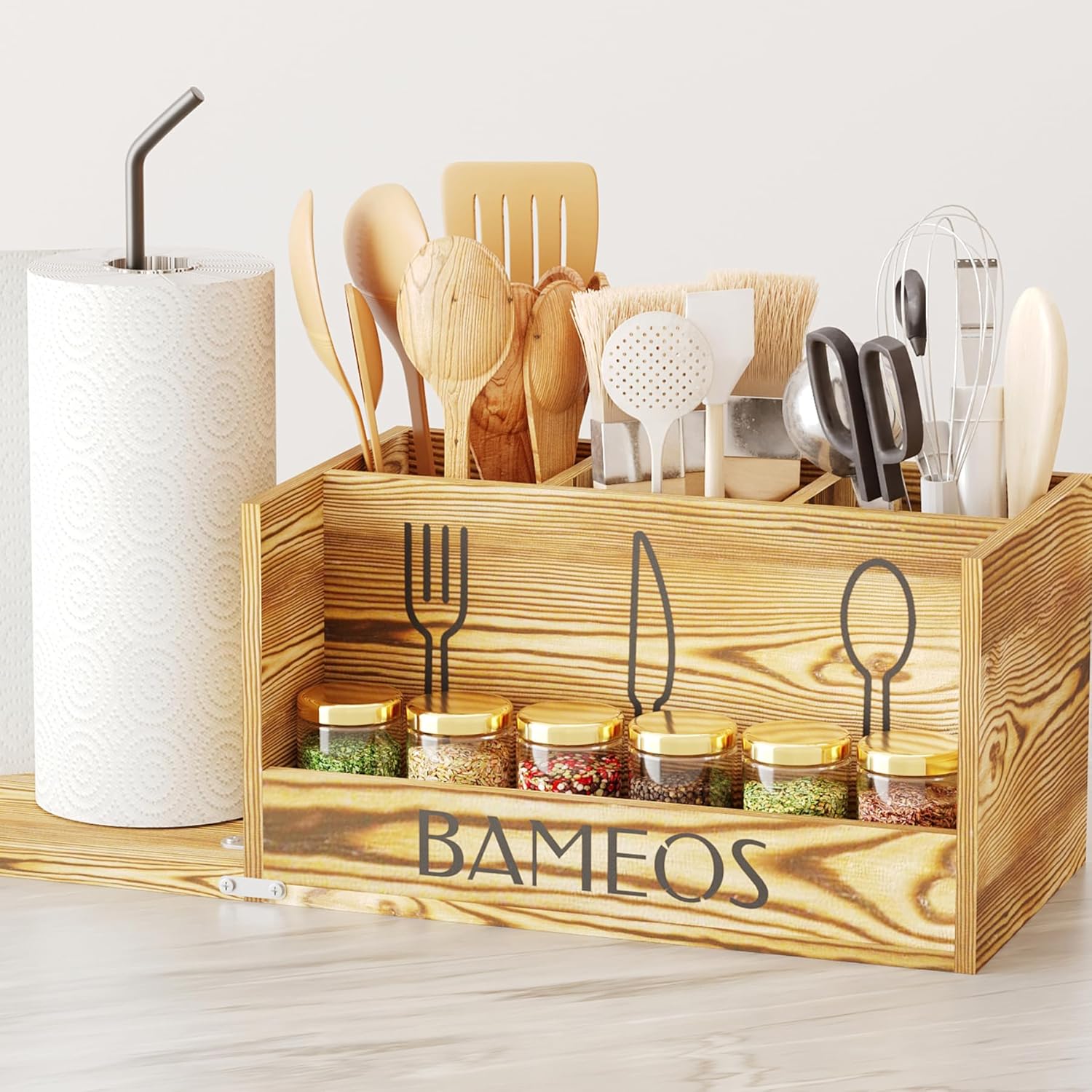 BAMEOS Soporte para utensilios de cocina – Soporte para utensilios de cocina para espátula, cuchara, alambre, organizador de utensilios de metal,