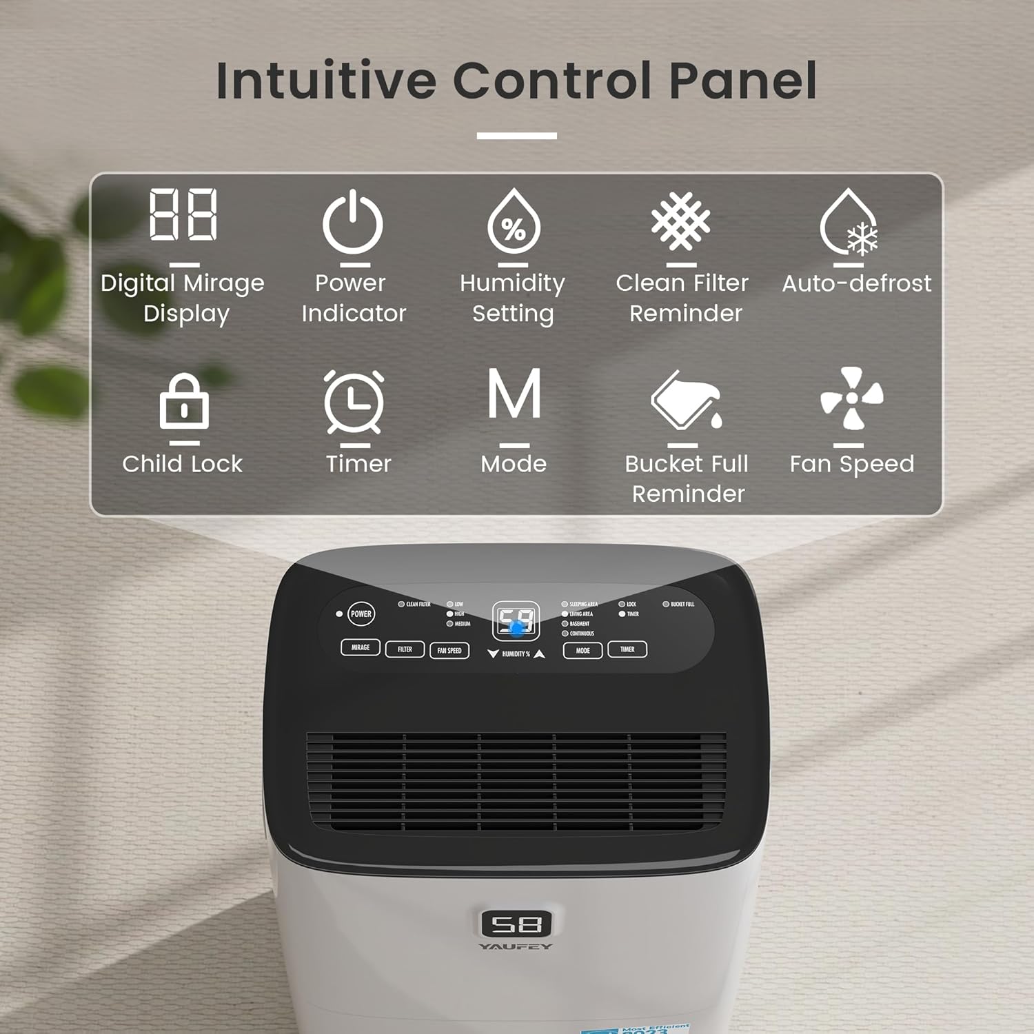 Yaufey Deshumidificador Energy Star de 80 pintas para sótano, hogar y habitación grande de hasta 5000 pies cuadrados, con manguera de drenaje,