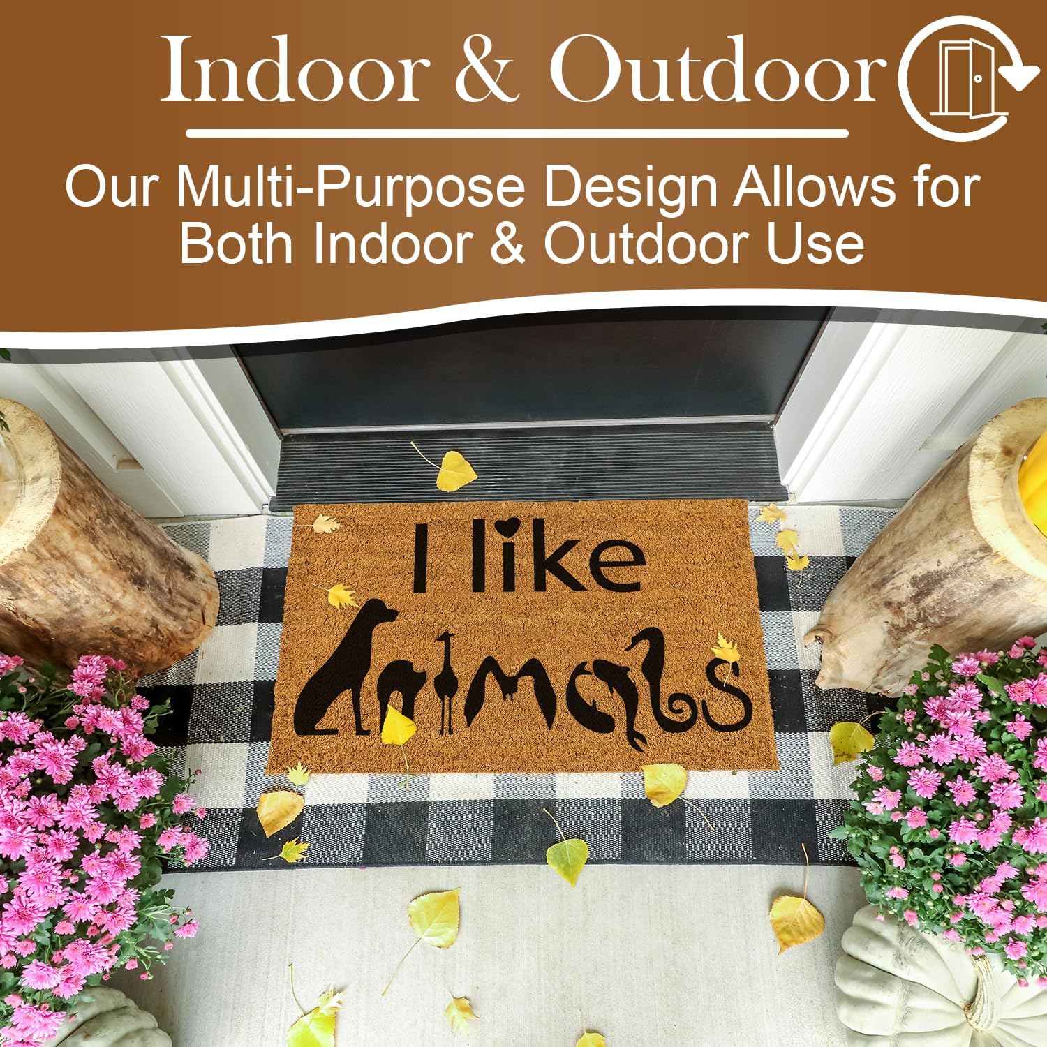 Tapete para puerta con texto en inglés “I Like Animals”, resistente fibra de coco gruesa para exterioresinteriores con respaldo de PVC