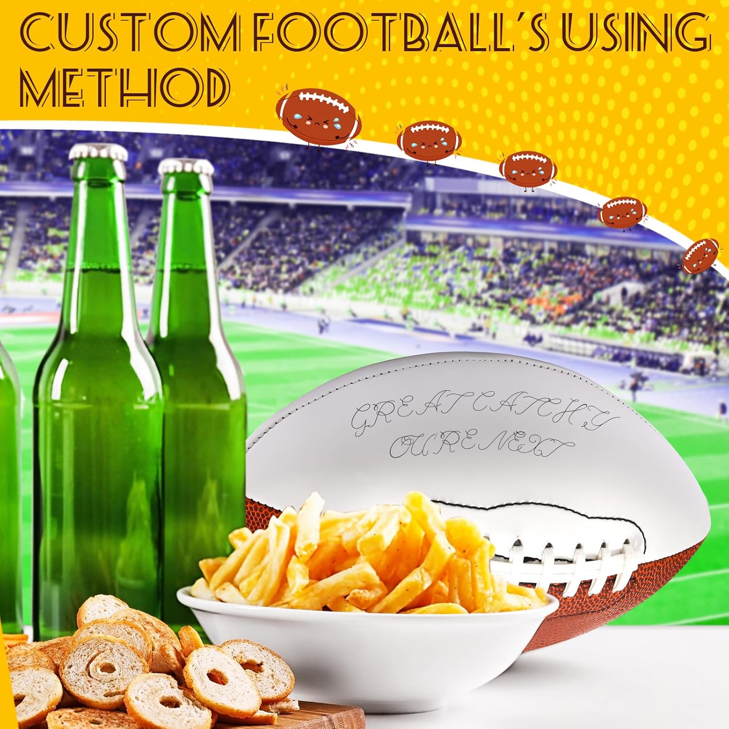 Jenaai Autograph Football Blank Mini Football Autograph American Football con 2 paneles marrones y 2 blancos Trofeo de fútbol personalizado para