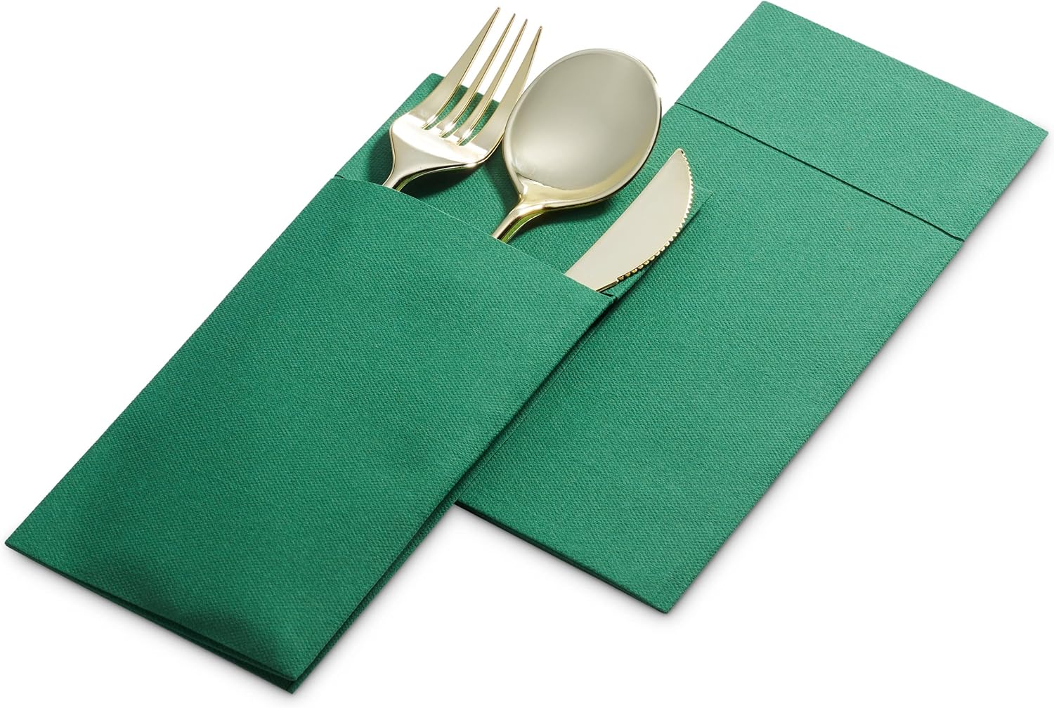 Servilletas desechables de lino con bolsillo integrado para cubiertos, paquete de 50 servilletas de papel preplegadas verdes para cenas, bodas o