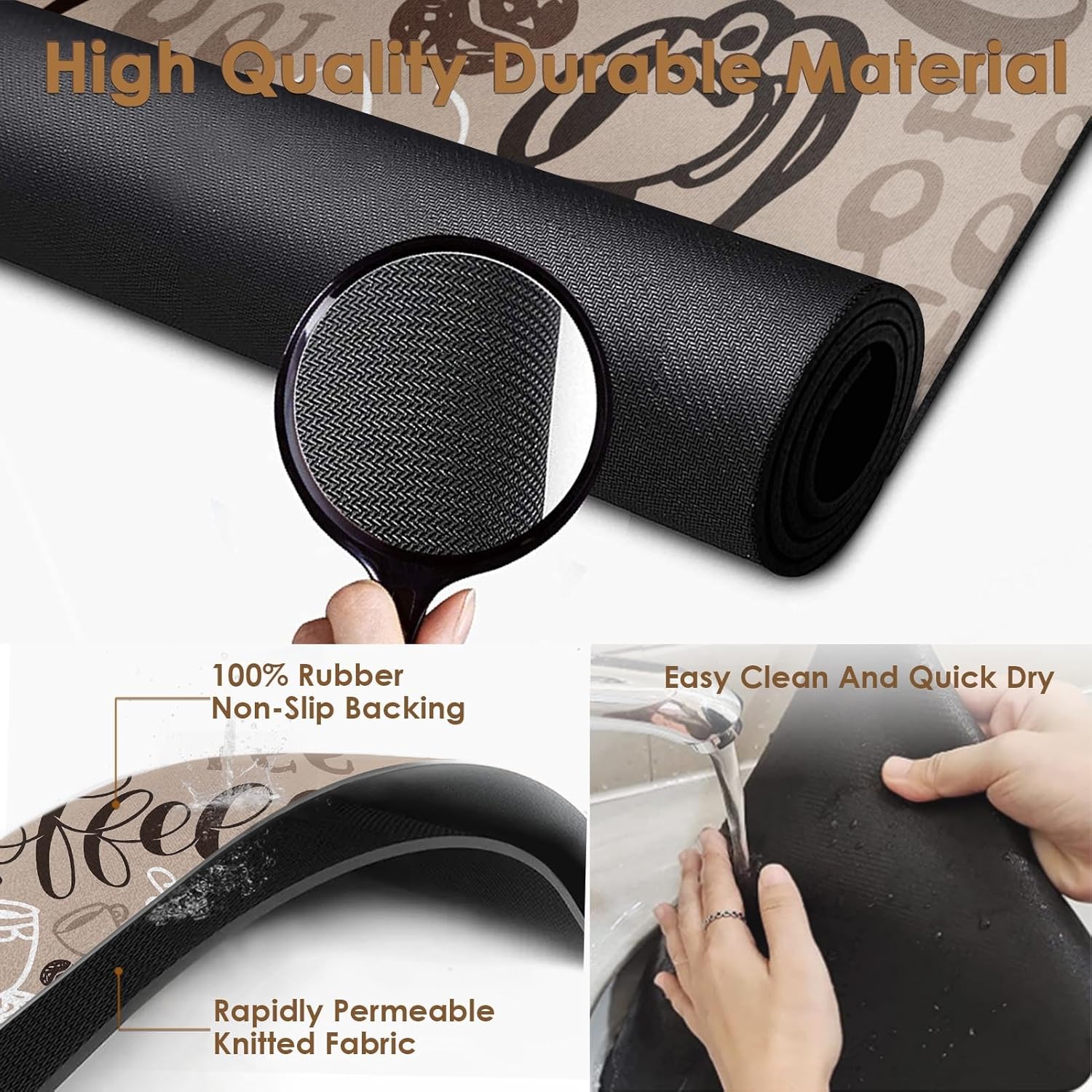 Tapete de café para encimeras, bonito tapete creativo de secado de platos de café marrón, 2 piezas para accesorios de cocina, cafeteracafetera,