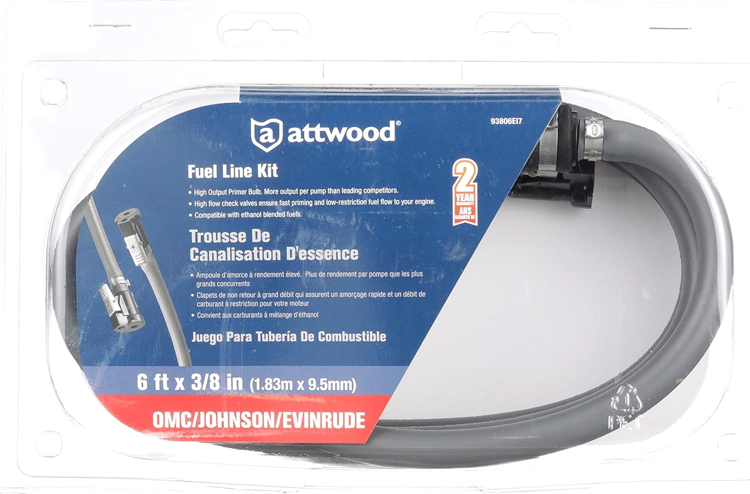 Attwood 93806EI7 Kit de línea de combustible portátil para tanque de combustible, no para uso en Estados Unidos