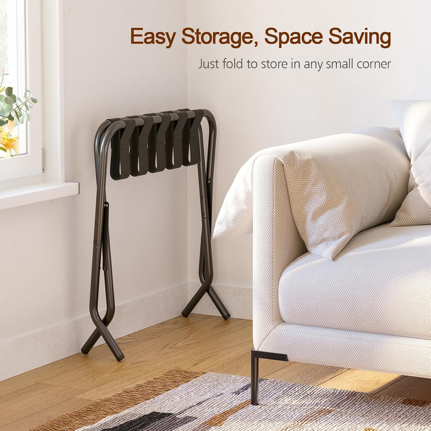AMHANCIBLE Luggage Rack, Foldable Suitcase Stands Set of 2, Metal Luggage Holder for Guest Room, Bedroom, Hotel, Holds up to 110 lb, Easy Assemble,