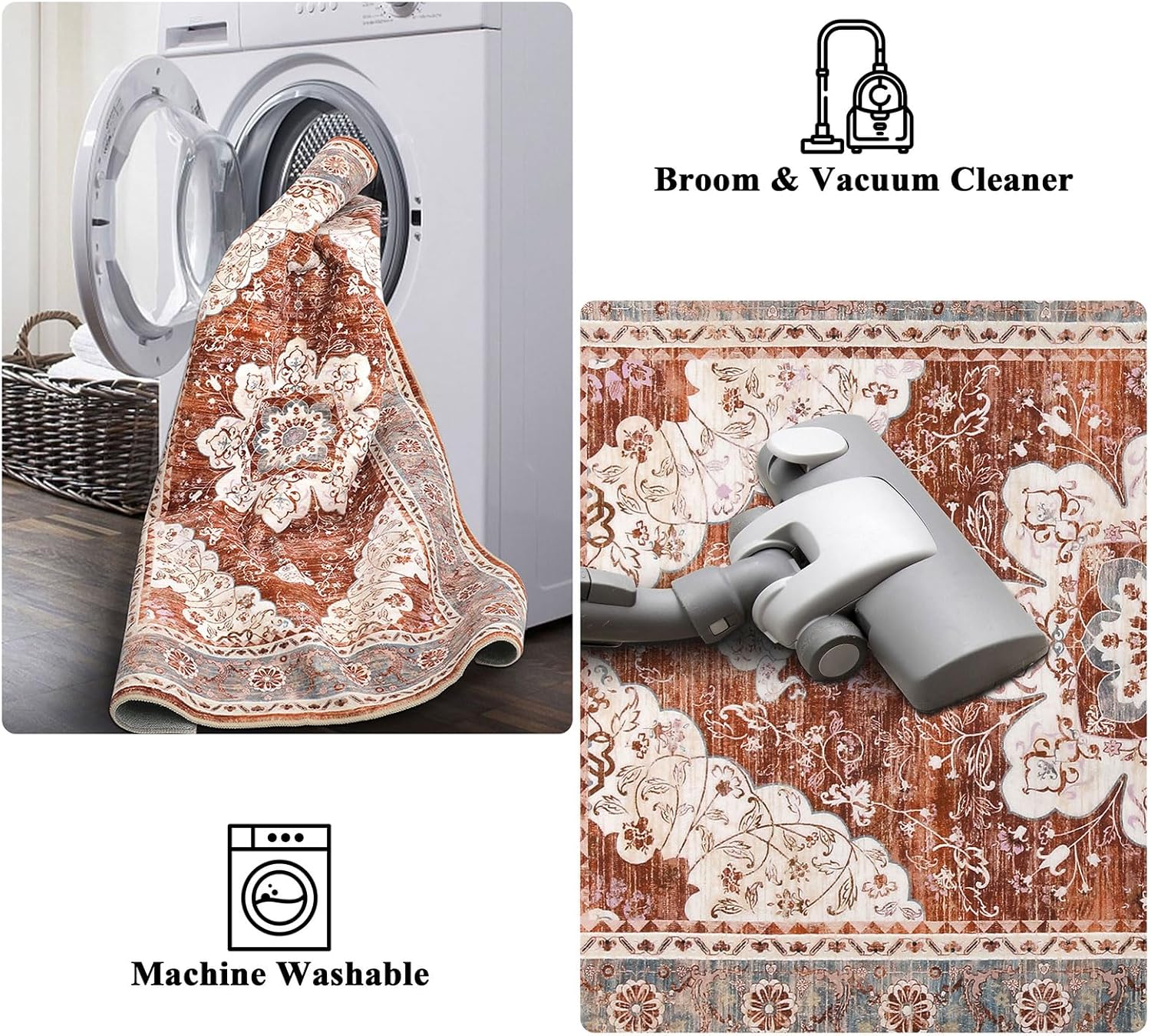 Ileading Alfombra vintage para pasillo, lavable a máquina, con parte trasera de goma, antideslizante, para entrada, dormitorio, sala de estar,