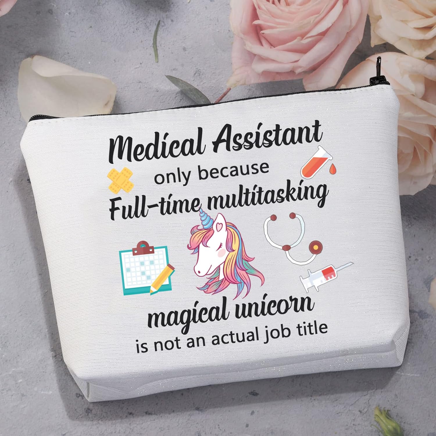 MBMSO Asistente médico bolsa de maquillaje MA regalo para enfermera, asistente médico, regalo de graduación, bolsa de cosméticos bolsa de unicornio,