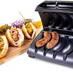 Homecraft – Parrilla eléctrica para salchichas y mocosos con bandeja de goteo de aceite, asa de transporte y almacenamiento de cables, hasta 5 Homecraft – Parrilla eléctrica para salchichas y mocosos con bandeja de goteo de aceite, asa de transporte y almacenamiento de cables, hasta 5