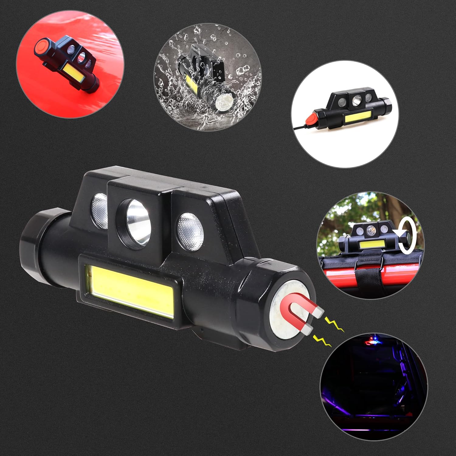 Sukemichi 2 asas de agarre de barra antivuelco con luz de cúpula para Jeep Wrangler CJ YJ TJ JK JL Gladiator JT, 3 modos (negro)