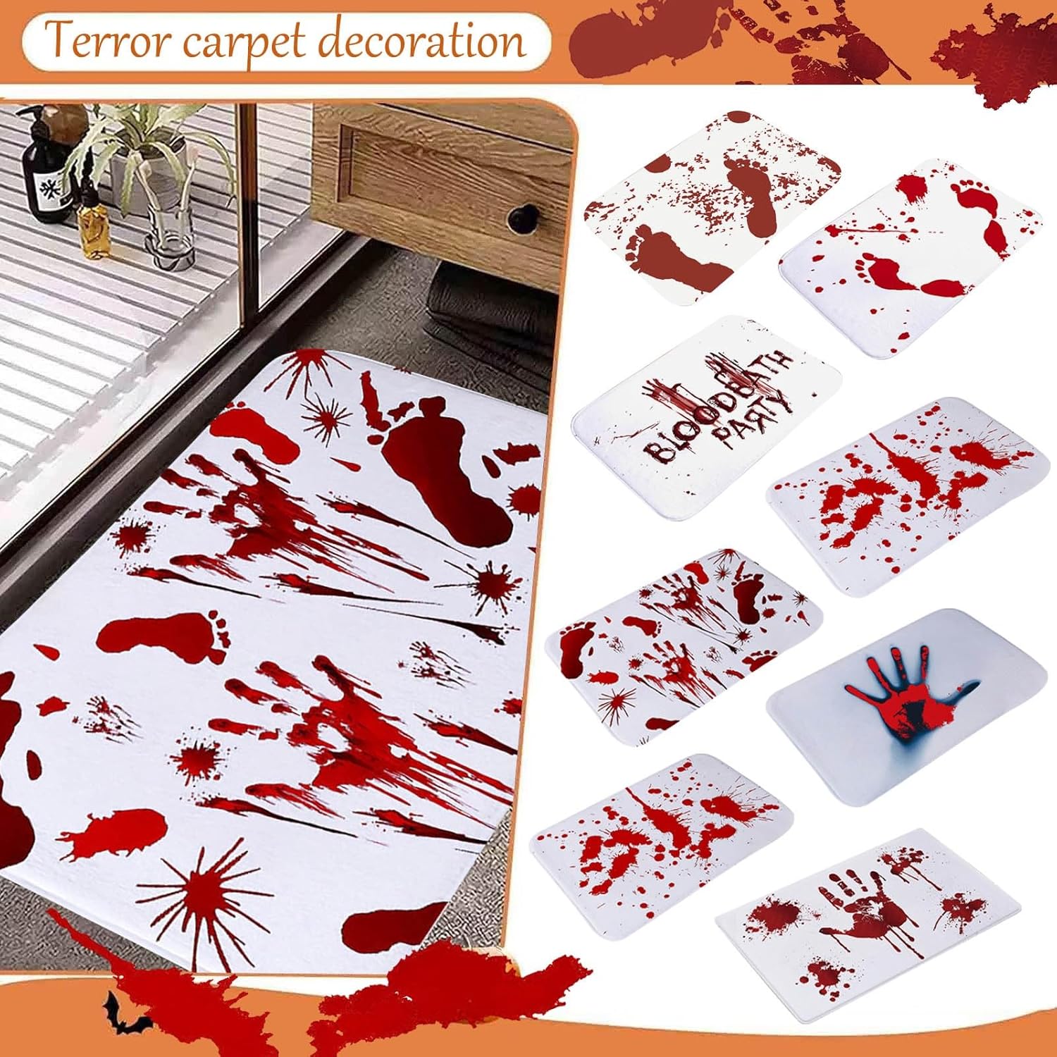 Alfombra de baño de Halloween, tapete de baño de sangre de broma, tapete de baño de color cuando está mojado, antideslizante, decoración de