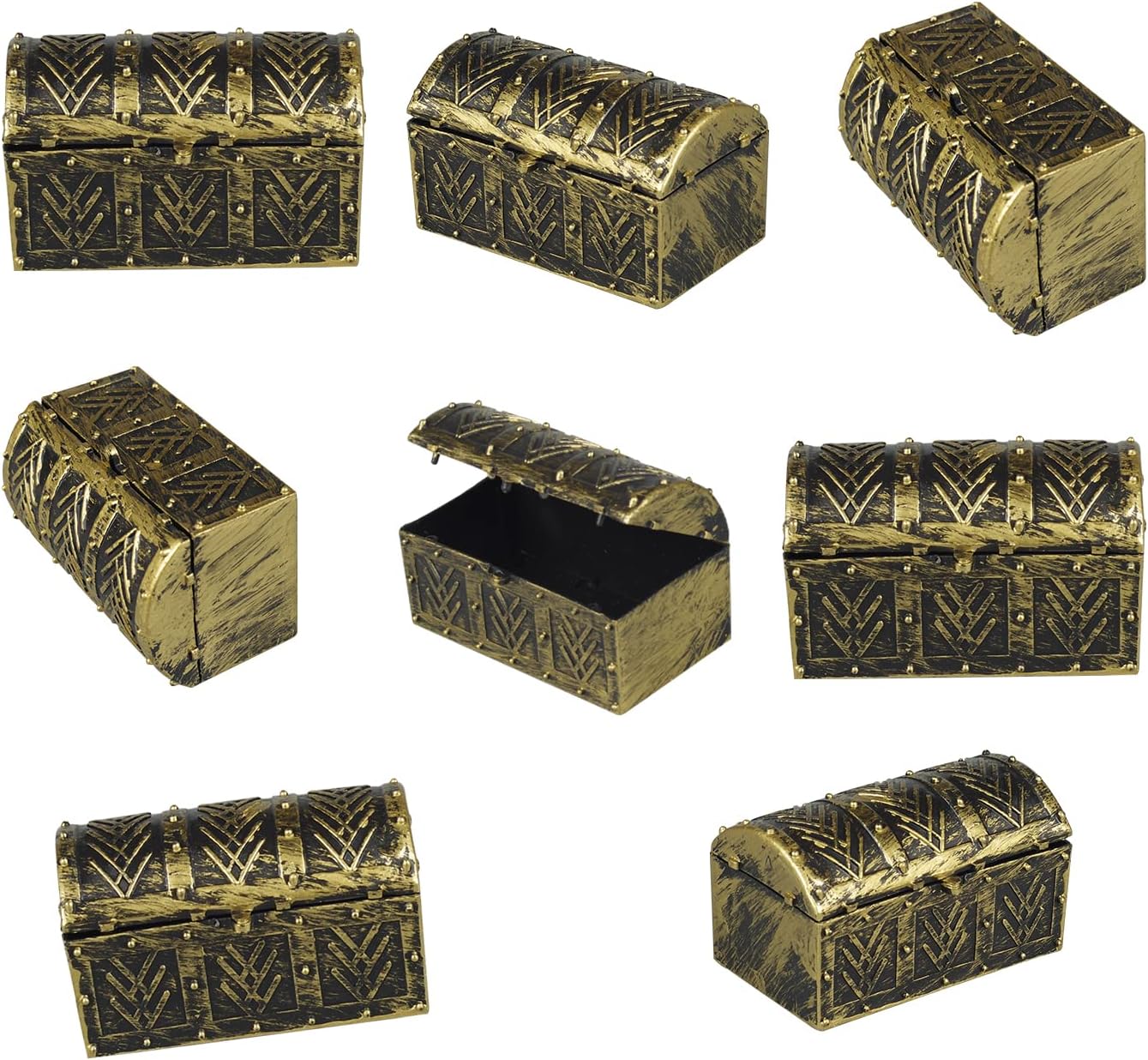 Caja de 8 cofres del tesoro pirata en miniatura, mini caja de almacenamiento de joyería pirata vintage, suministros para fiestas, tienda de