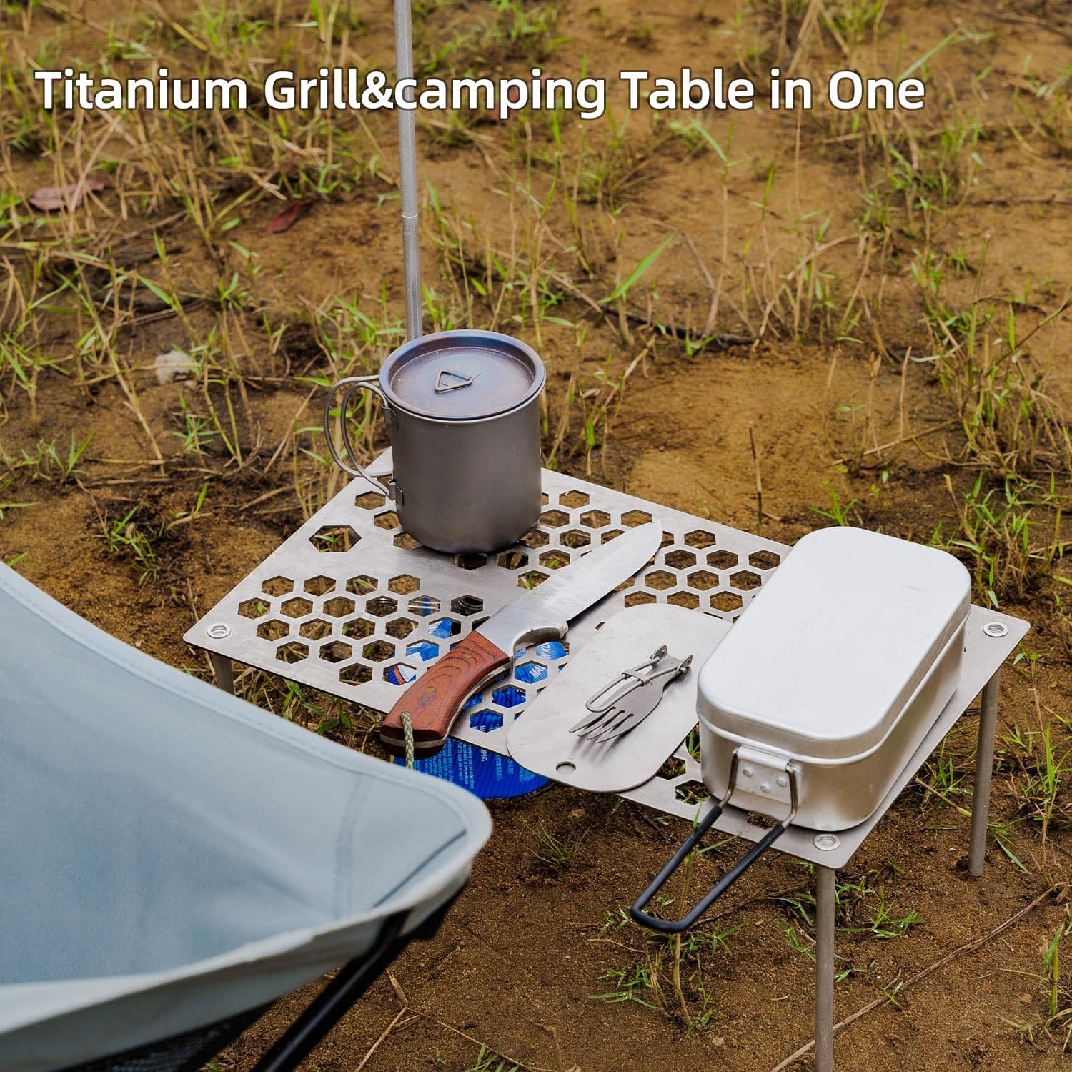 Mesa de camping plegable de titanio, mesa plegable ultraligera con escritorio de malla, mesa portátil al aire libre para camping, senderismo y