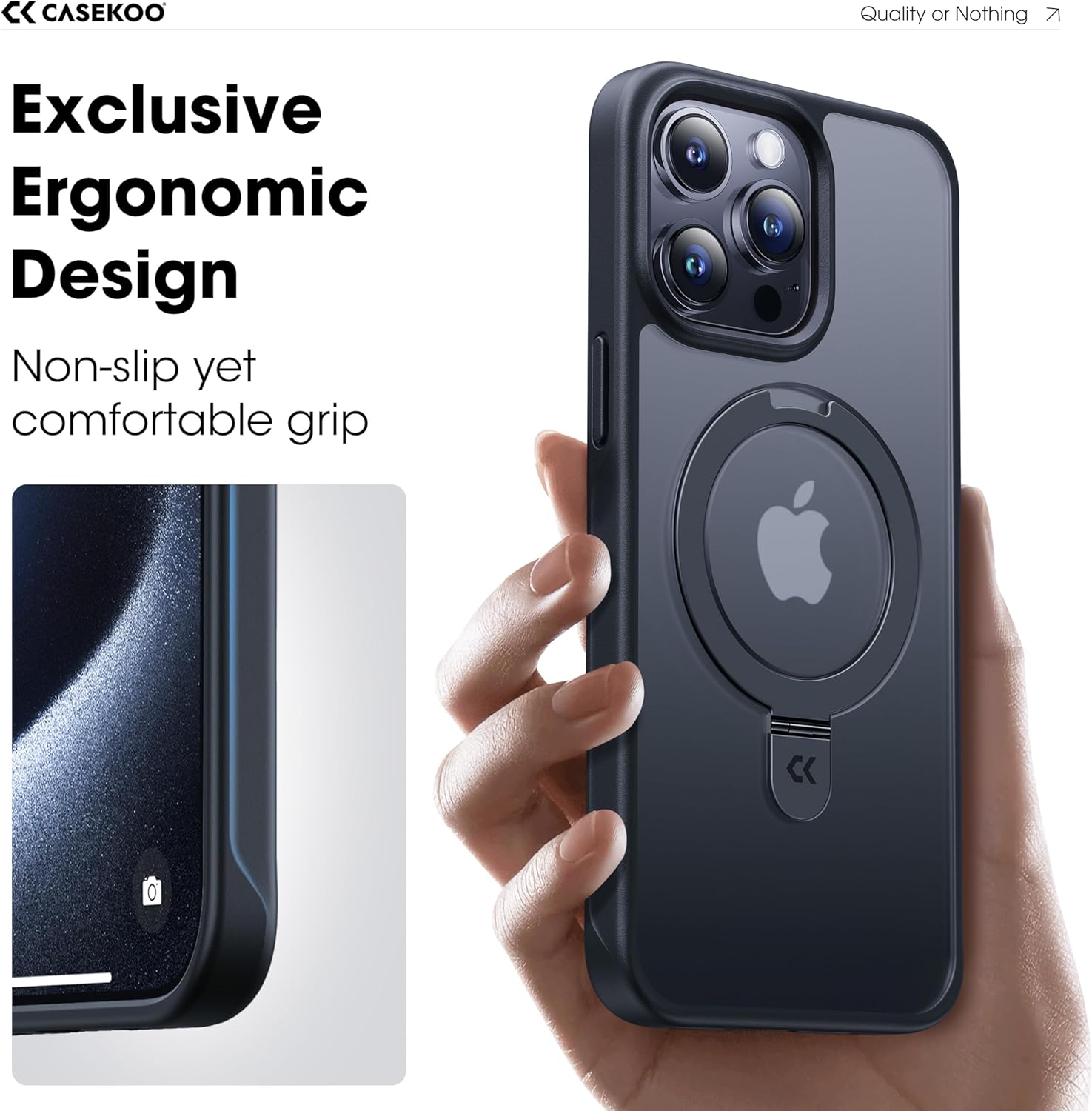 CASEKOO Funda con anillo magnético oficial original para iPhone 15 Pro protección militar contra caídas compatible con MagSafe a prueba de golpes,