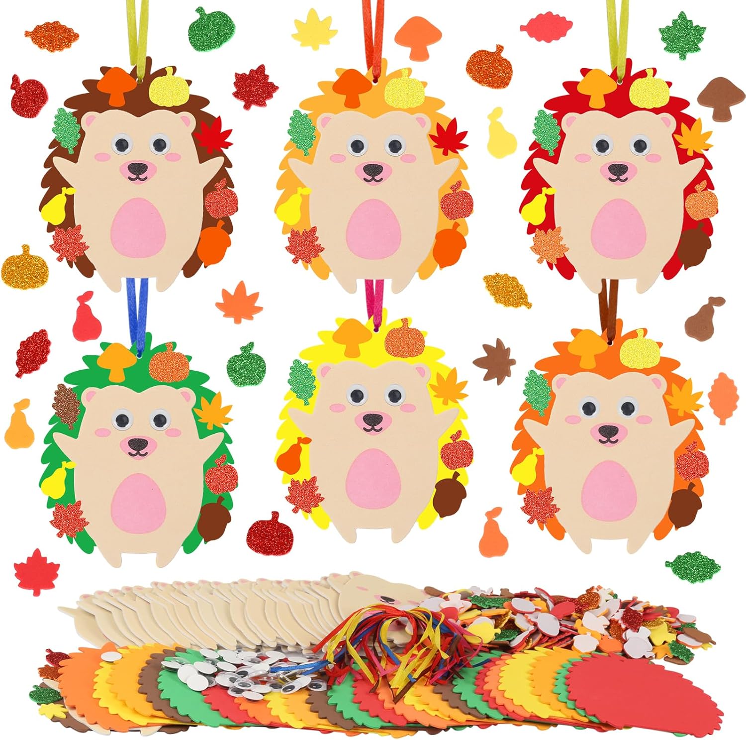 Paquete de 24 kits de manualidades de erizo para niños, calcomanías de espuma de erizo, bricolaje, arte y manualidades de otoño para niños y niñas,