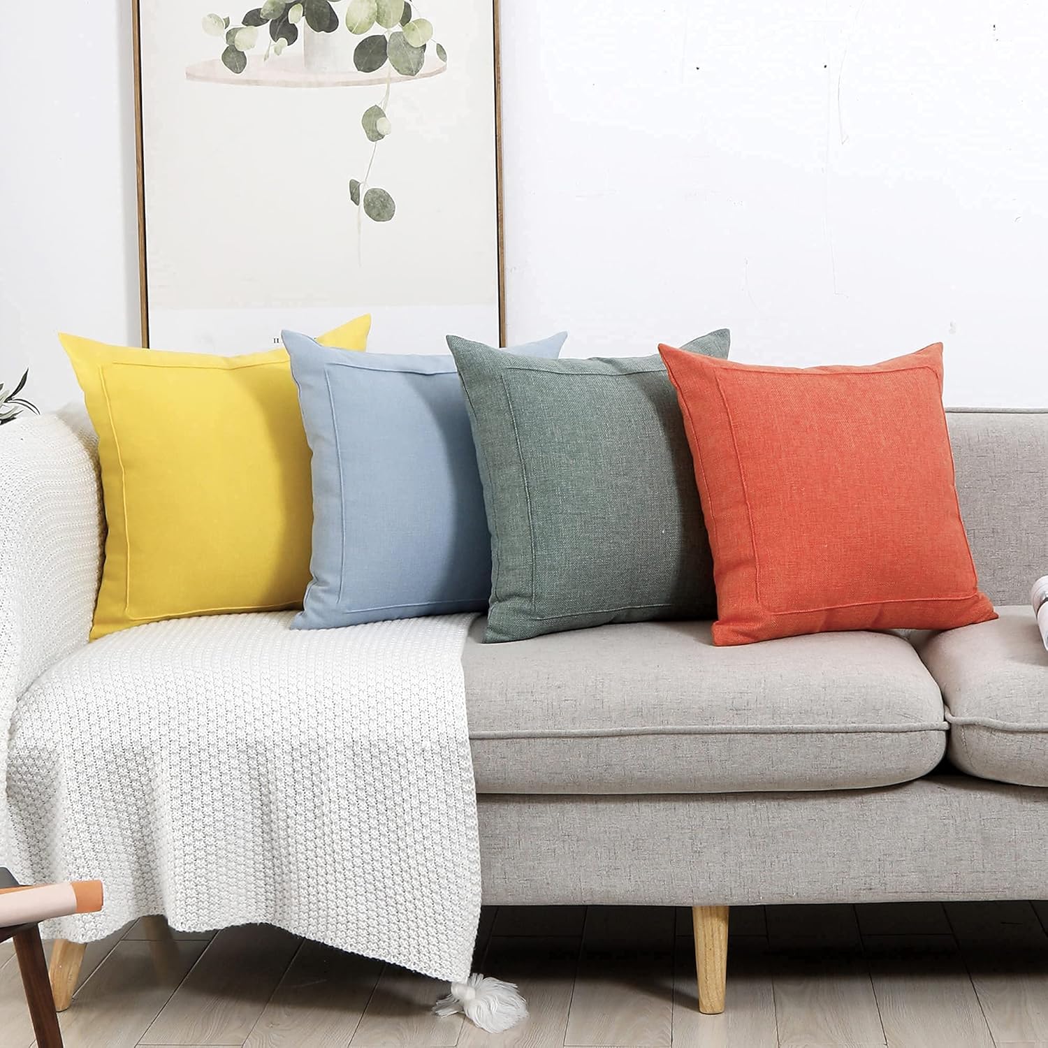 Jepeak – Fundas de cojín de arpillera, paquete de 2 fundas de almohada cuadradas sólidas, gruesas y decorativas para el sofá o sillón, estilo casa