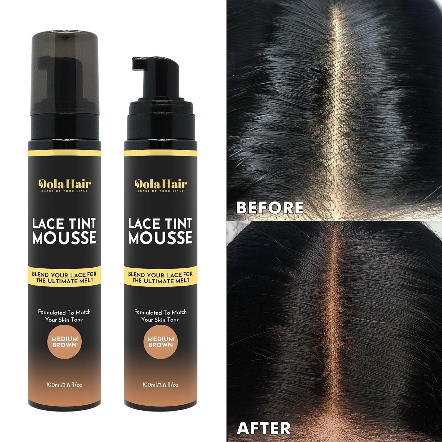 Dolahair Spray de tinte de encaje para pelucas fundidas, peluca marrón medio, tinte de encaje en aerosol de encaje de espuma de fusión de encaje