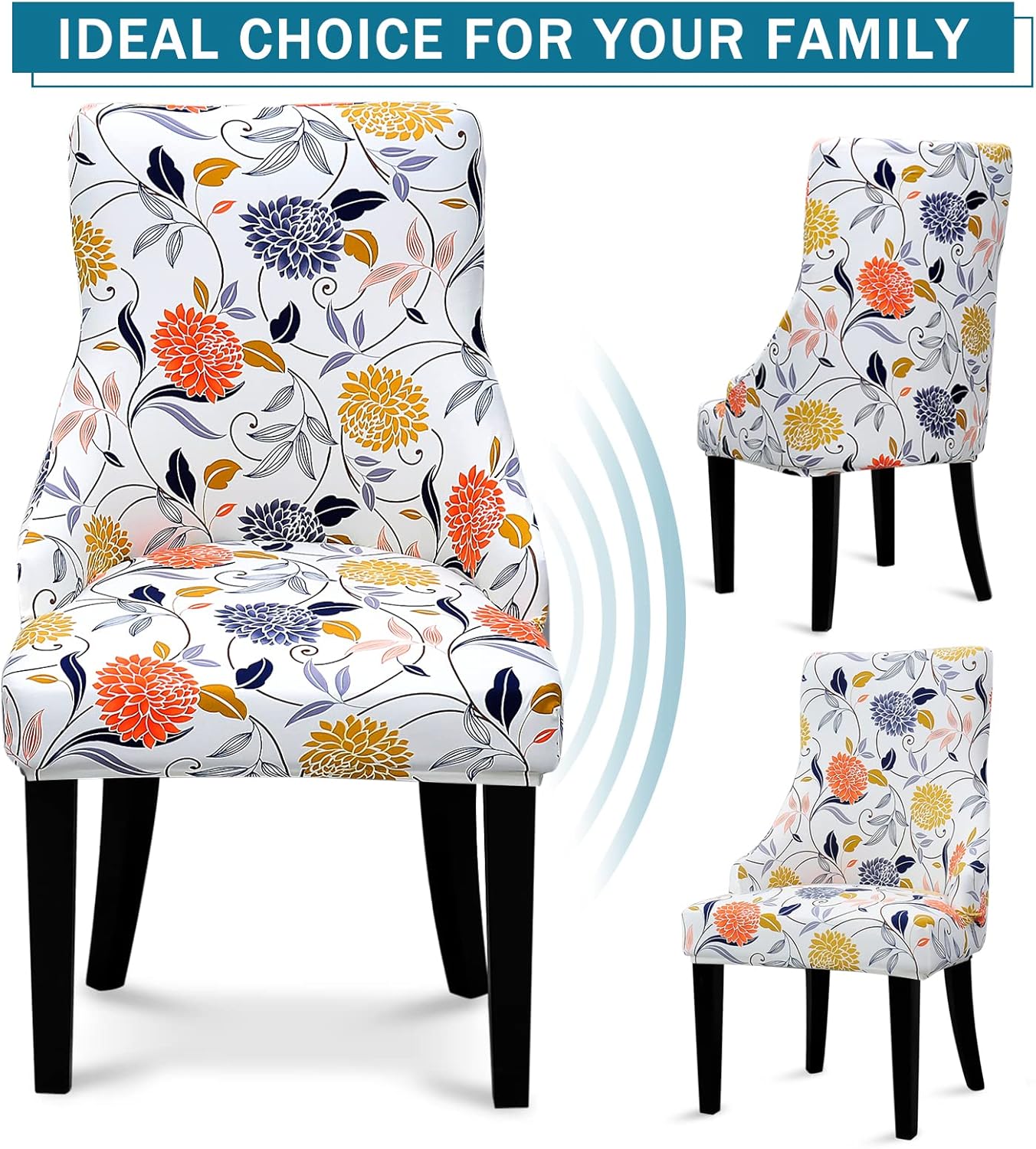 Liykimt Funda elástica para silla lateral con respaldo de ala, funda decorativa con brazo, silla de comedor tapizada lavable con protector de clavos