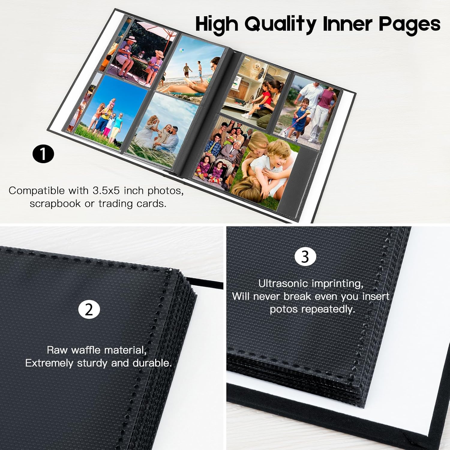 Álbum de fotos de 3.5 x 5 pulgadas, álbum de fotos de 3.5 x 5 pulgadas con capacidad para 256 fotos, cubierta de lino, libro de fotos de 3 x 5 con