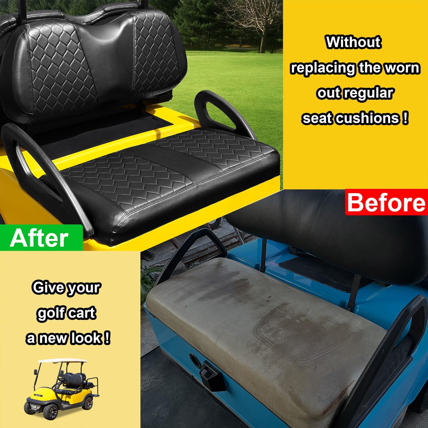 Kit de funda de asiento de carrito de golf para Club Car Precedent OEM Cojín delantero ordinario, no requiere grapadora y funda de asiento de