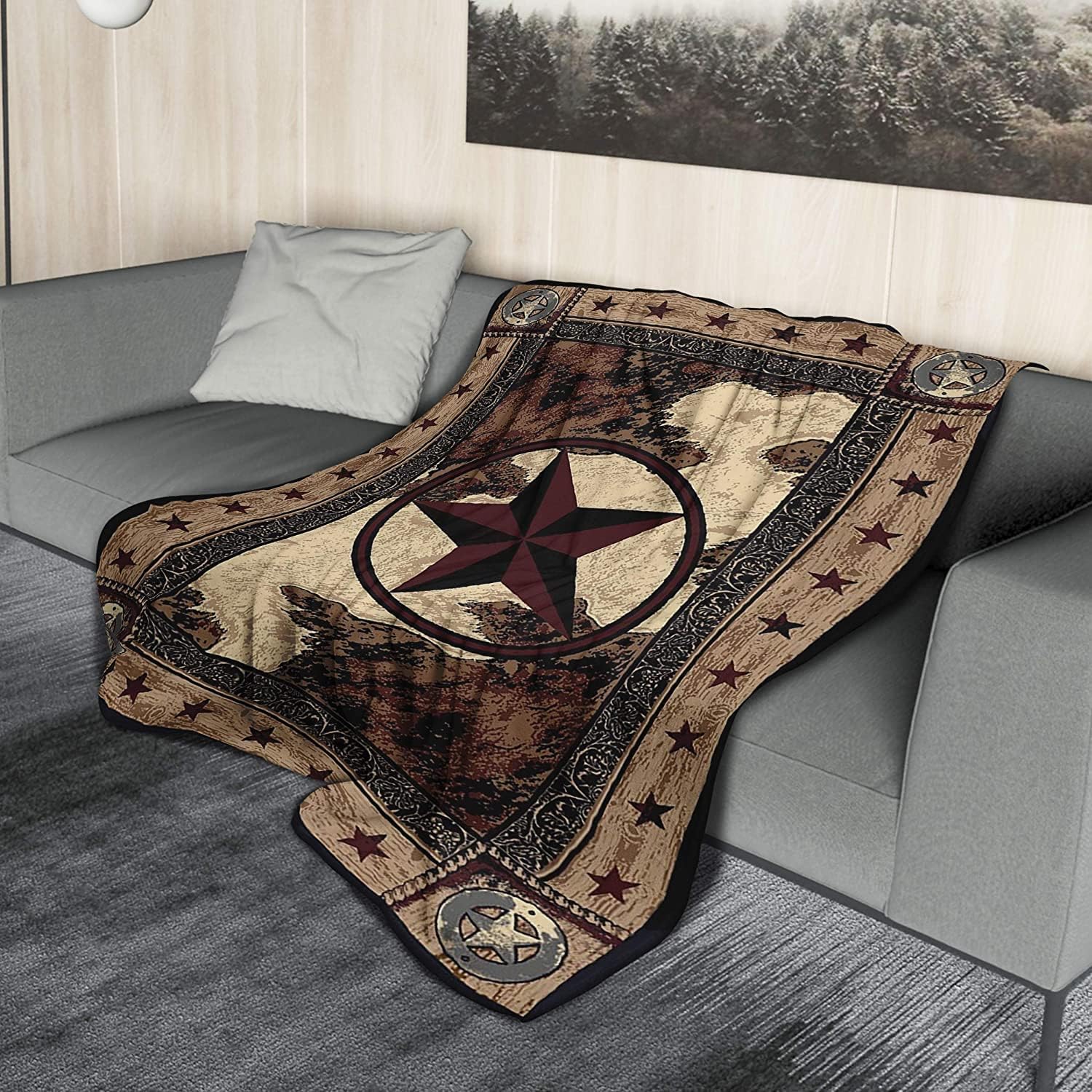 Manta de estrellas del oeste de Texas, súper suave, manta de franela rústica, decorativa para casa rural, sofá, silla, sala de estar, dormitorio, 50