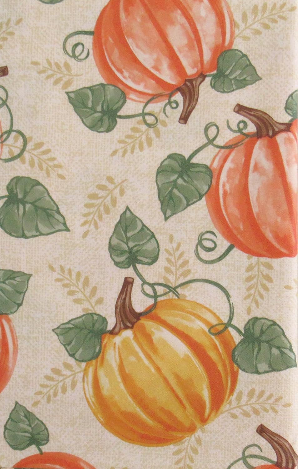 Mantel trasero de franela de vinilo con hojas de vid con calabazas de cosecha de otoño (60 pulgadas, redondo)