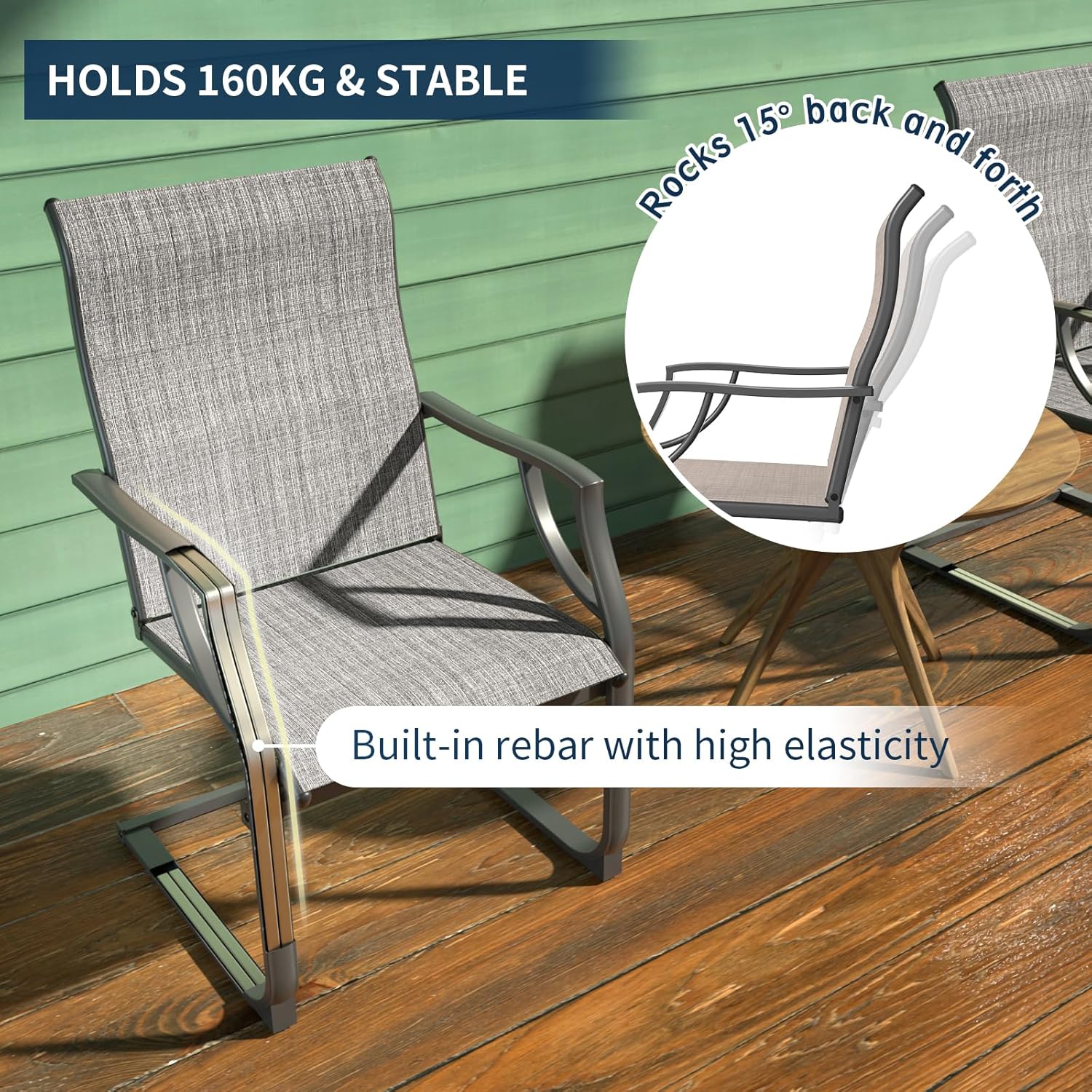 Amopatio Juego de 4 sillas de patio, sillas de comedor al aire libre para todo tipo de clima, muebles de jardín transpirables para patio trasero,