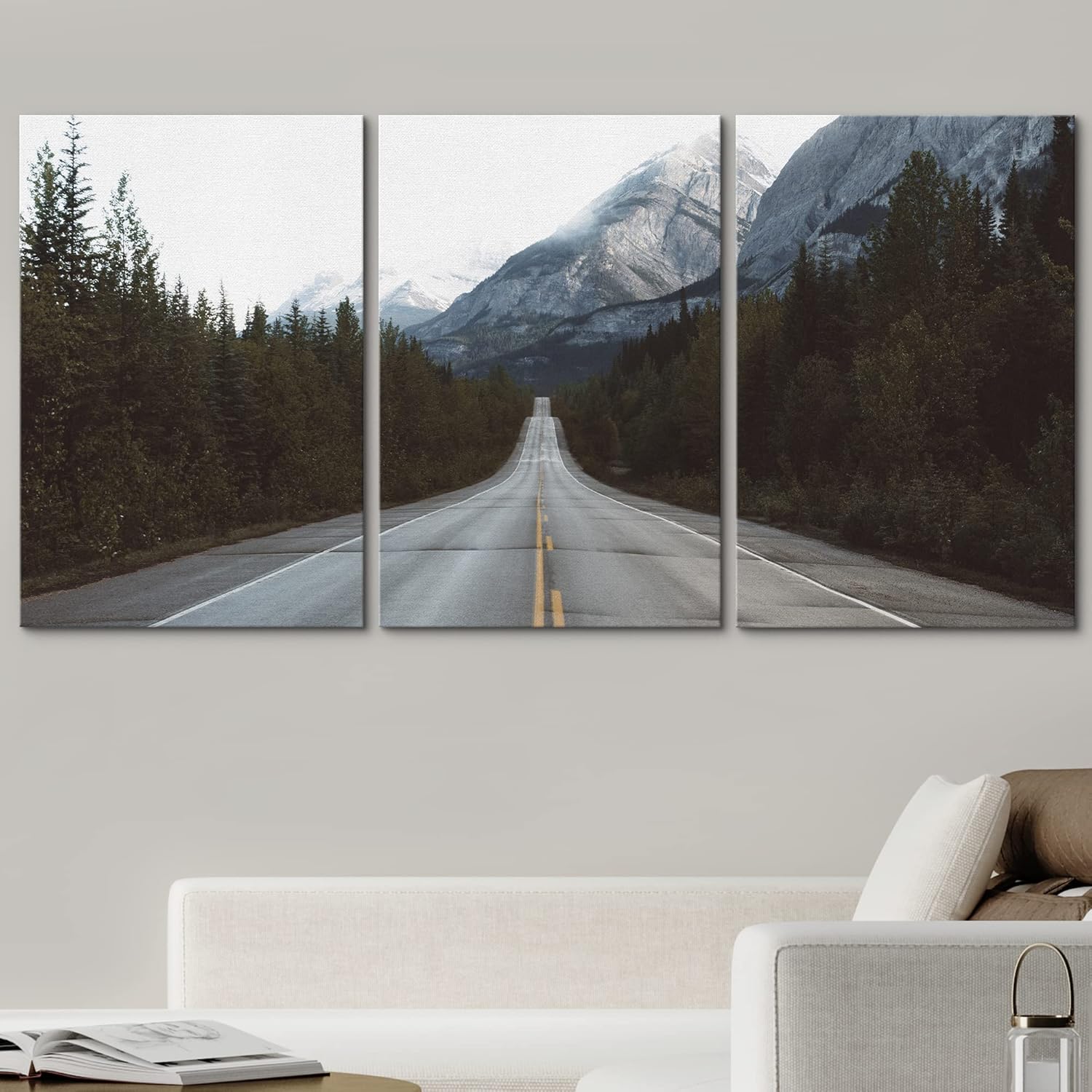 wall26 – Arte de pared en lienzo de 3 piezas, camino en la zona de la montaña, arte moderno para el hogar, estirado y enmarcado listo para colgar,