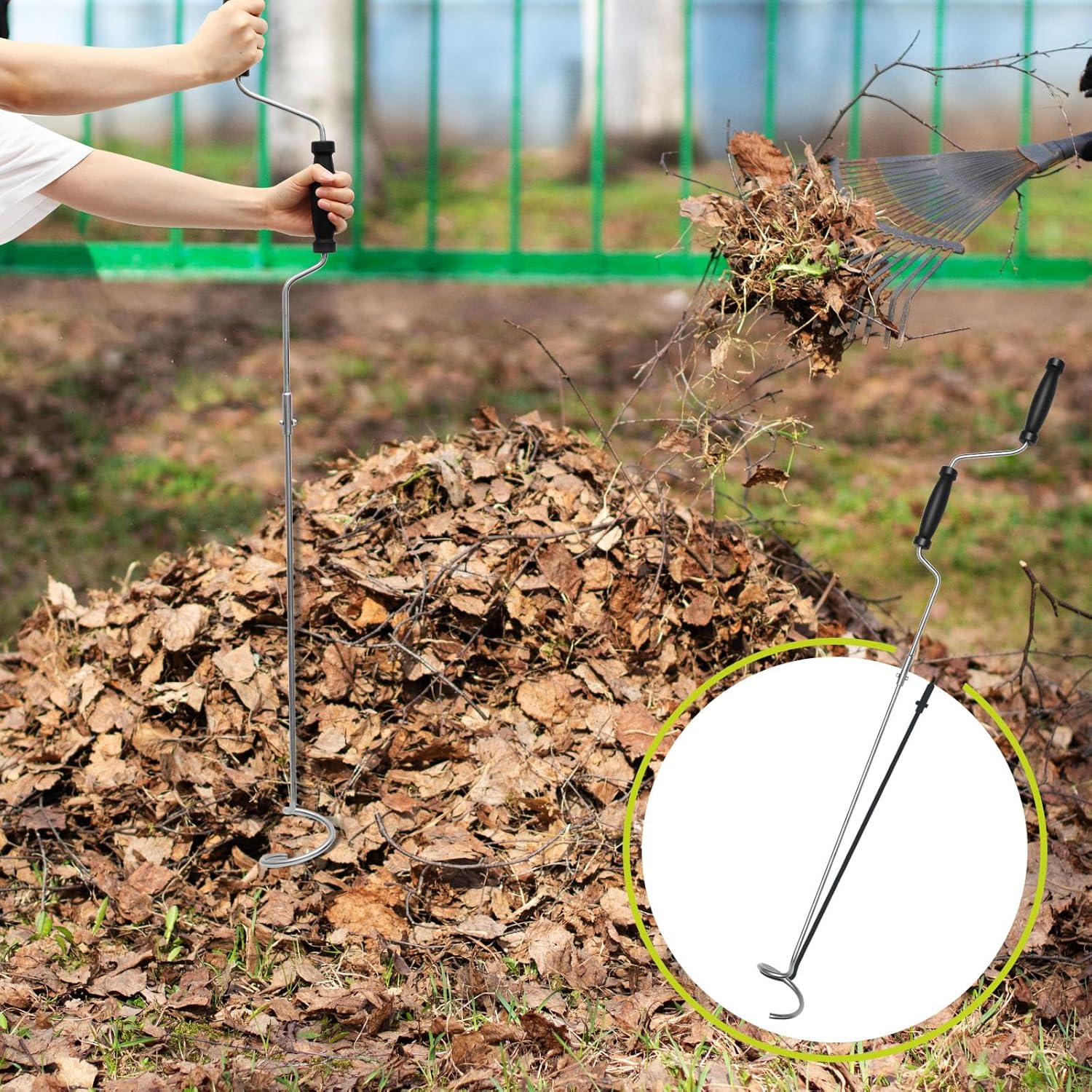 Aireador de compost, volteador de abono y herramienta de mezcla, herramienta aireadora de compost de acero inoxidable, herramienta de aireación de