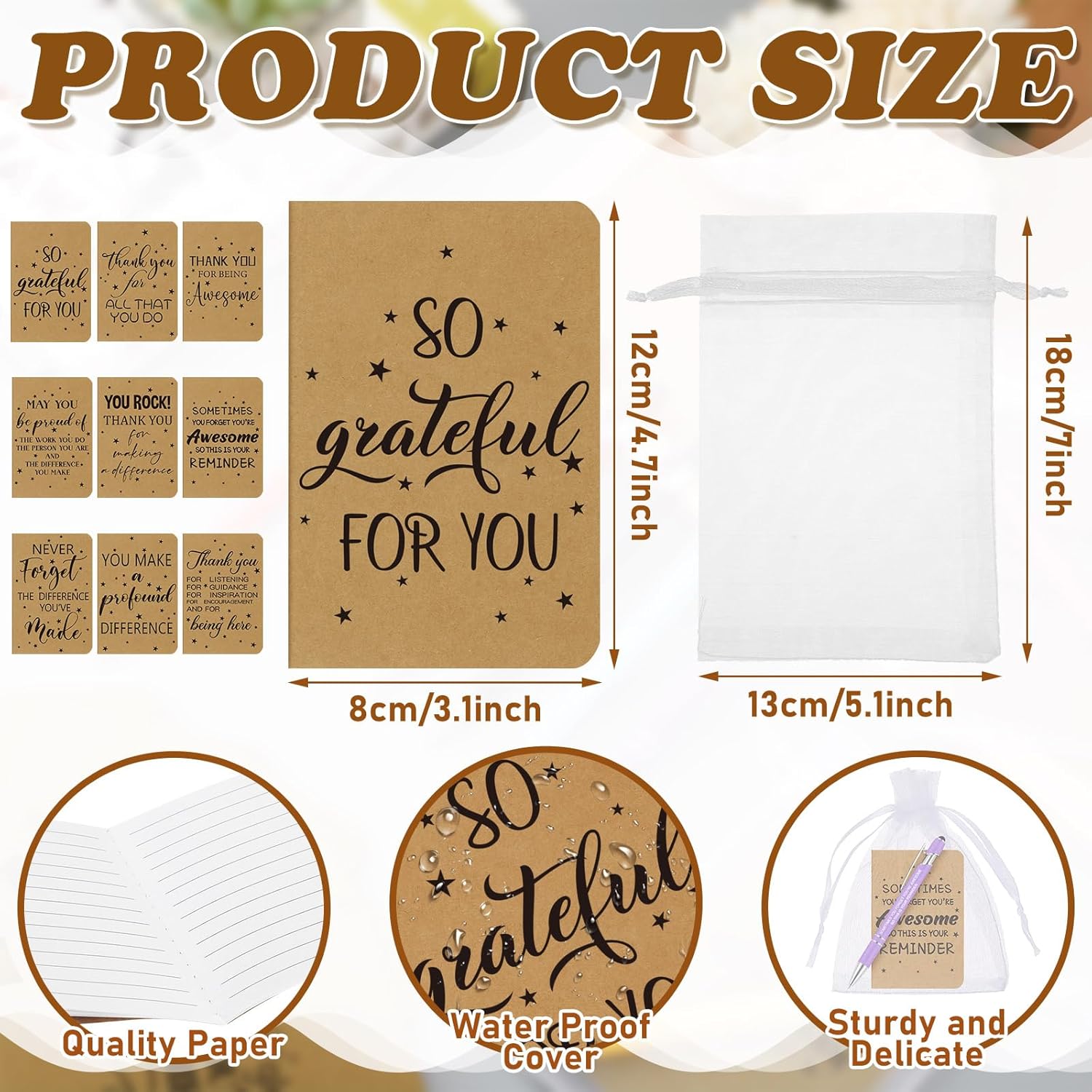 Teling Juego de 18 regalos de agradecimiento a los empleados, cuadernos de agradecimiento a granel, bolígrafos y bolsa de organza, regalos