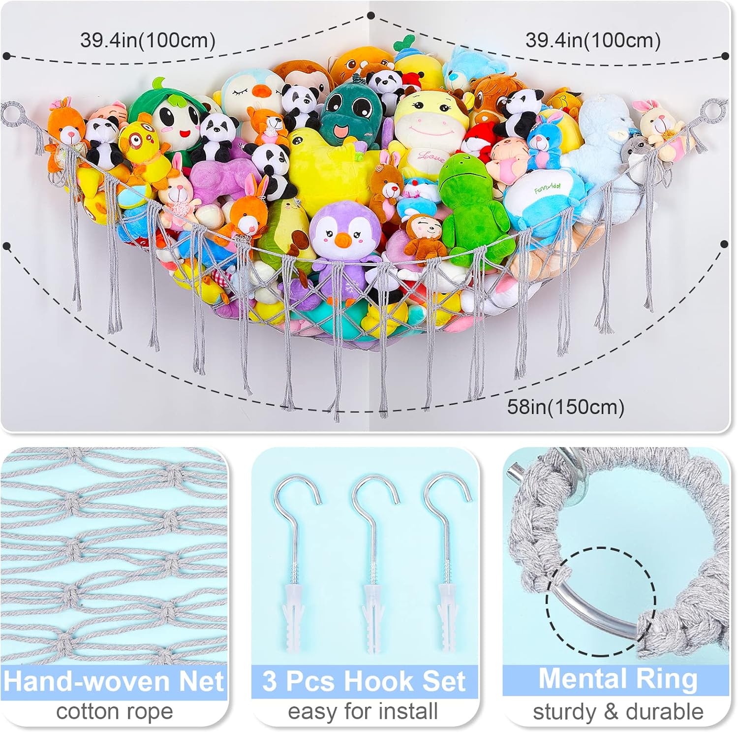 Unicorn Castle Hamaca de animales de peluche, organizador de almacenamiento de juguetes, soporte de juguetes de almacenamiento de animales de