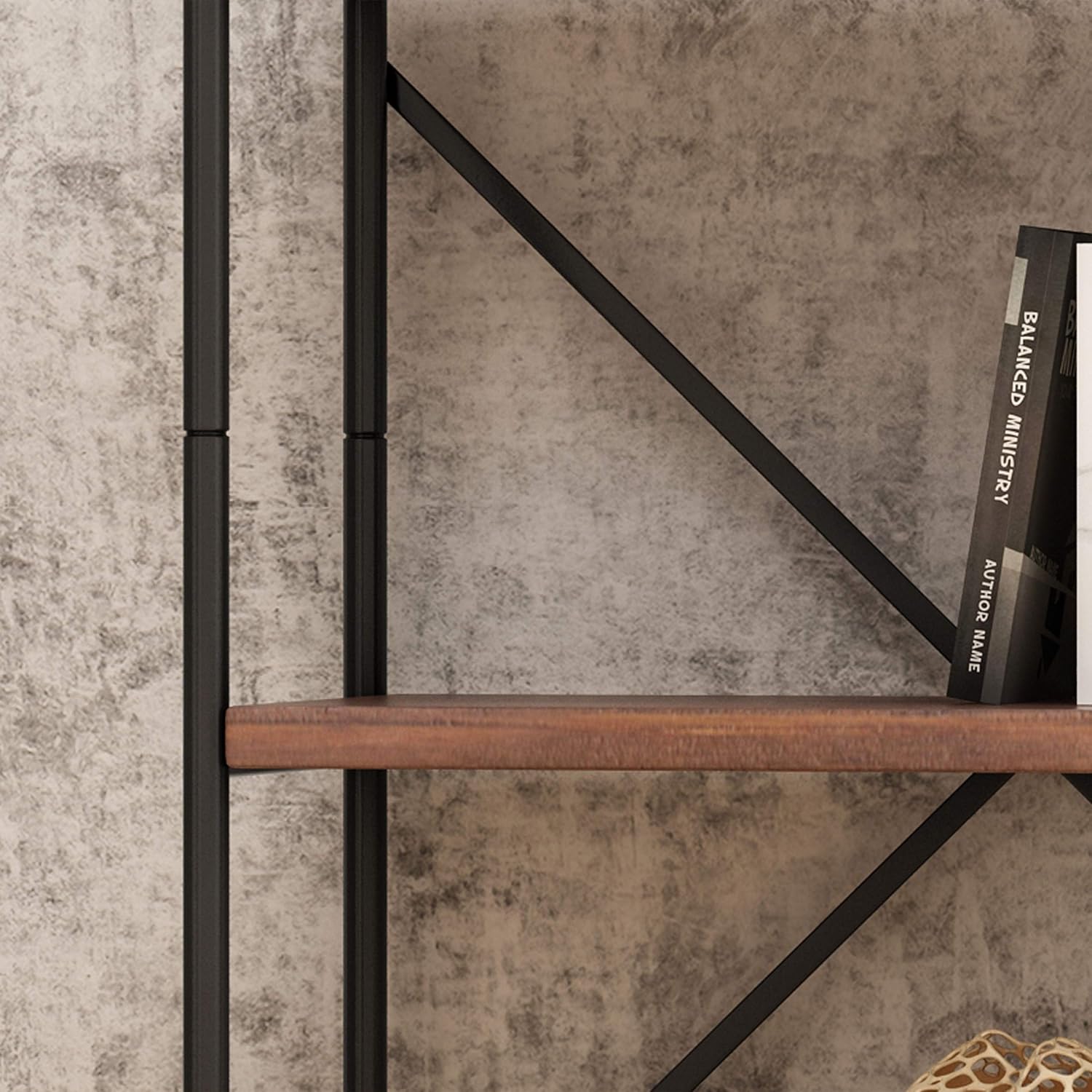 Great Deal Furniture Alma – Estantería industrial de madera con 5 estantes, nogal oscuro y negro