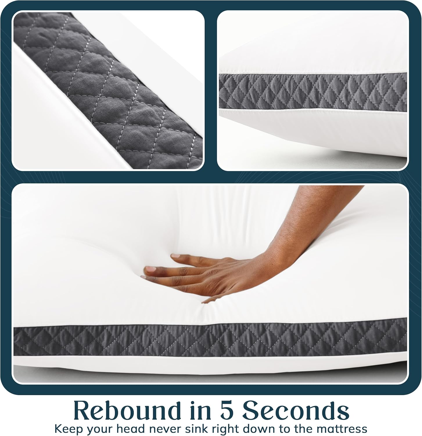 Lux Decor Collection – Juego de 2 almohadas con refuerzo, tamaño King, cómodas almohadas transpirables para dormir (gris)
