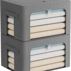 Paquete de 2 contenedores transparentes para almacenamiento de ventana Gran almacenamiento de tela de lino apilable para ropa de 19.7 x 15.7 x 12.6 Paquete de 2 contenedores transparentes para almacenamiento de ventana Gran almacenamiento de tela de lino apilable para ropa de 19.7 x 15.7 x 12.6