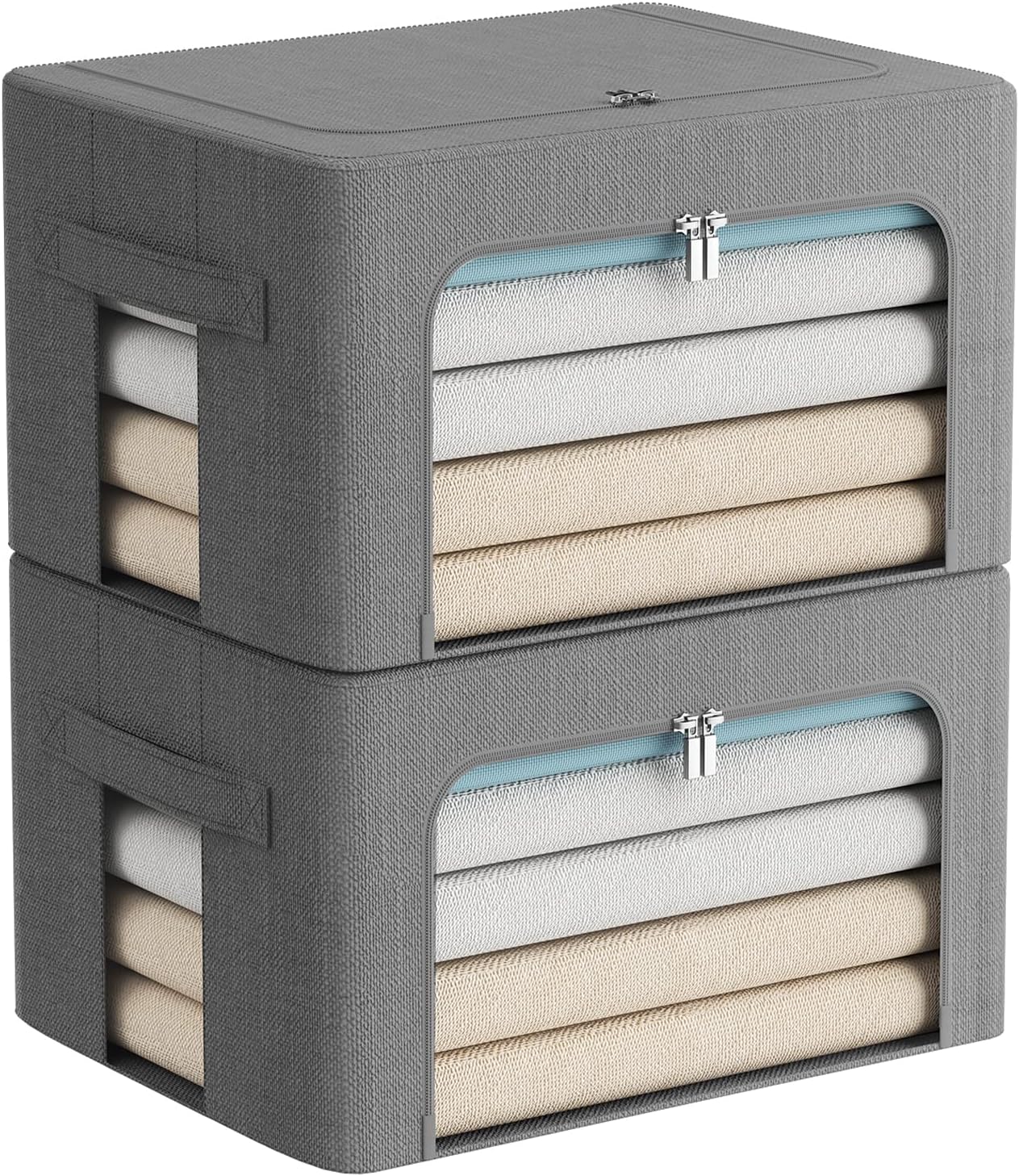 Paquete de 2 contenedores transparentes para almacenamiento de ventana  Gran almacenamiento de tela de lino apilable para ropa de 19.7 x 15.7 x 12.6