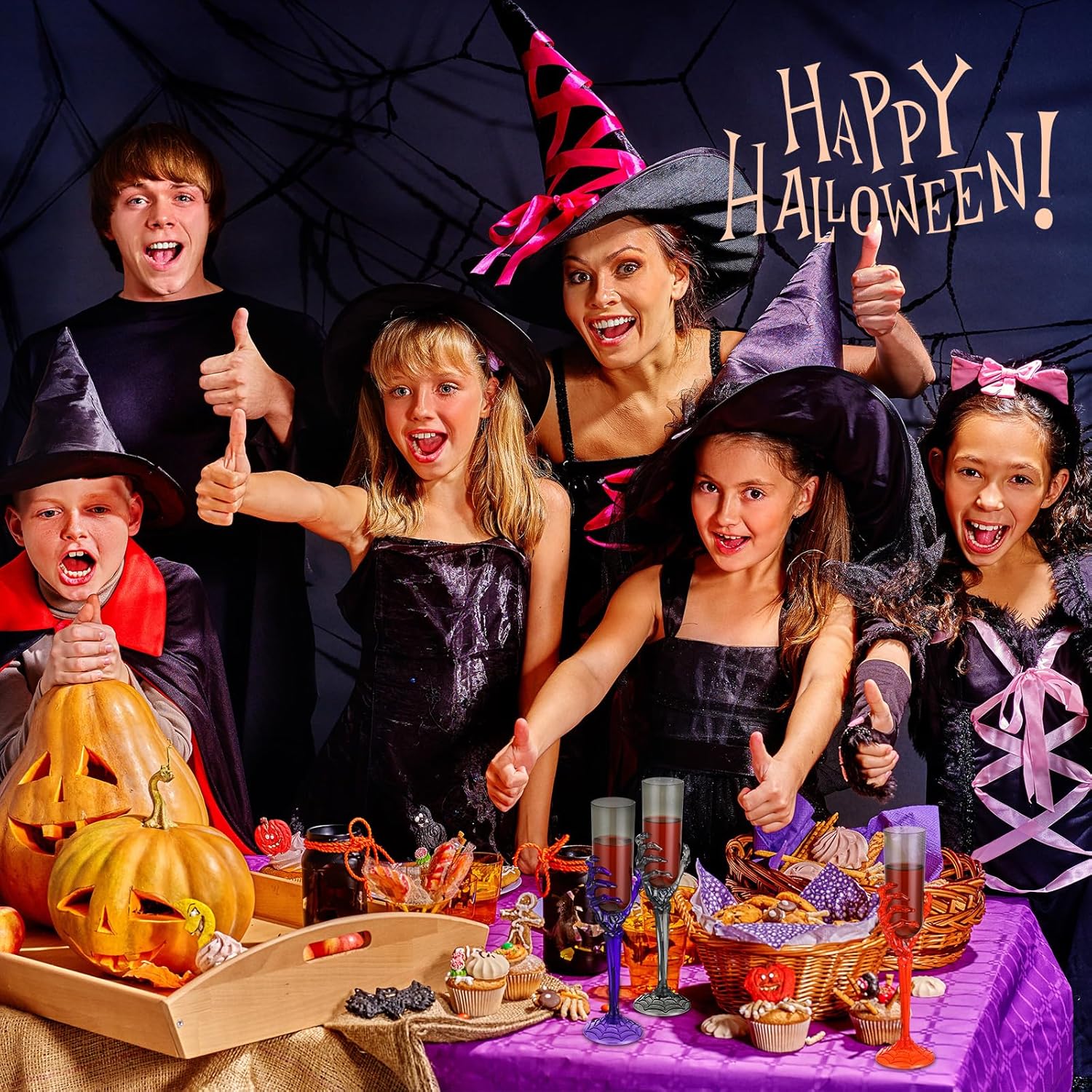 24 copas de Halloween de 4.6 onzas con mano de esqueleto, copas de champán de plástico, copas de Halloween para decoración de fiesta de Halloween,