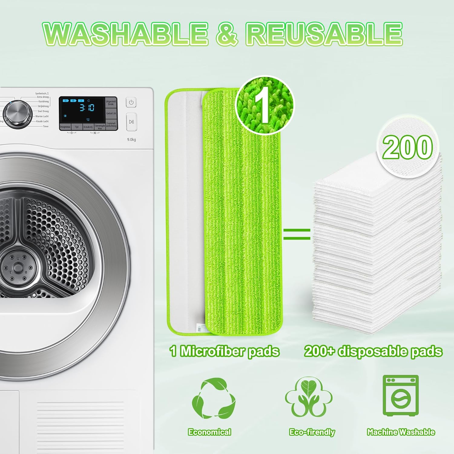 Almohadillas de repuesto para trapeador compatibles con Swiffer PowerMop, almohadillas de microfibra lavables y reutilizables de 15 pulgadas para