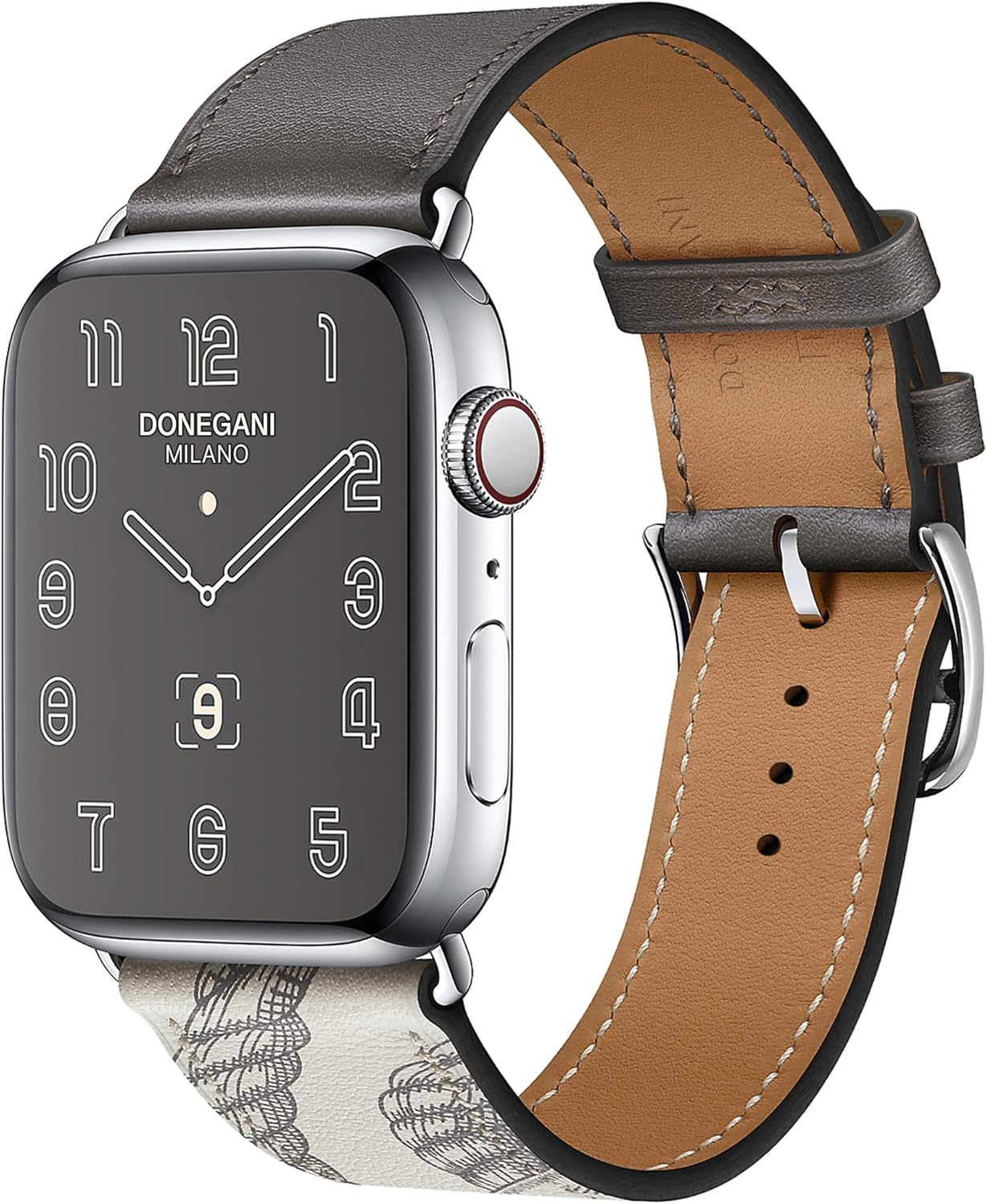 DONEGANI LB1 – Correa de cuero compatible con Hermes Apple Watch Series Ultra 9 8 7 6 5 4 3 2 1 SE  1.929 in 1.772 in 1.732 in 1.654 in 1.614 in
