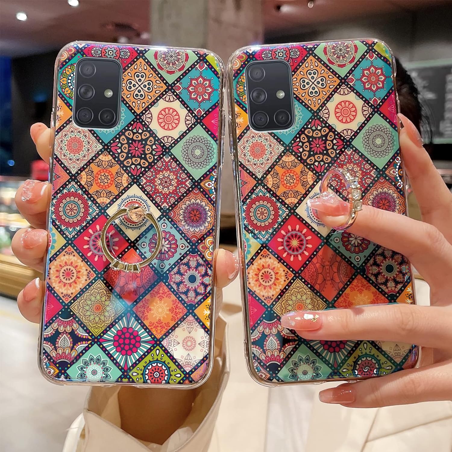 Funda para Samsung A71 5G Retro Floral Slim Linda Caso a prueba de golpes Cubierta de protección para Adolescentes Niñas Mujeres con Anillo Dorado