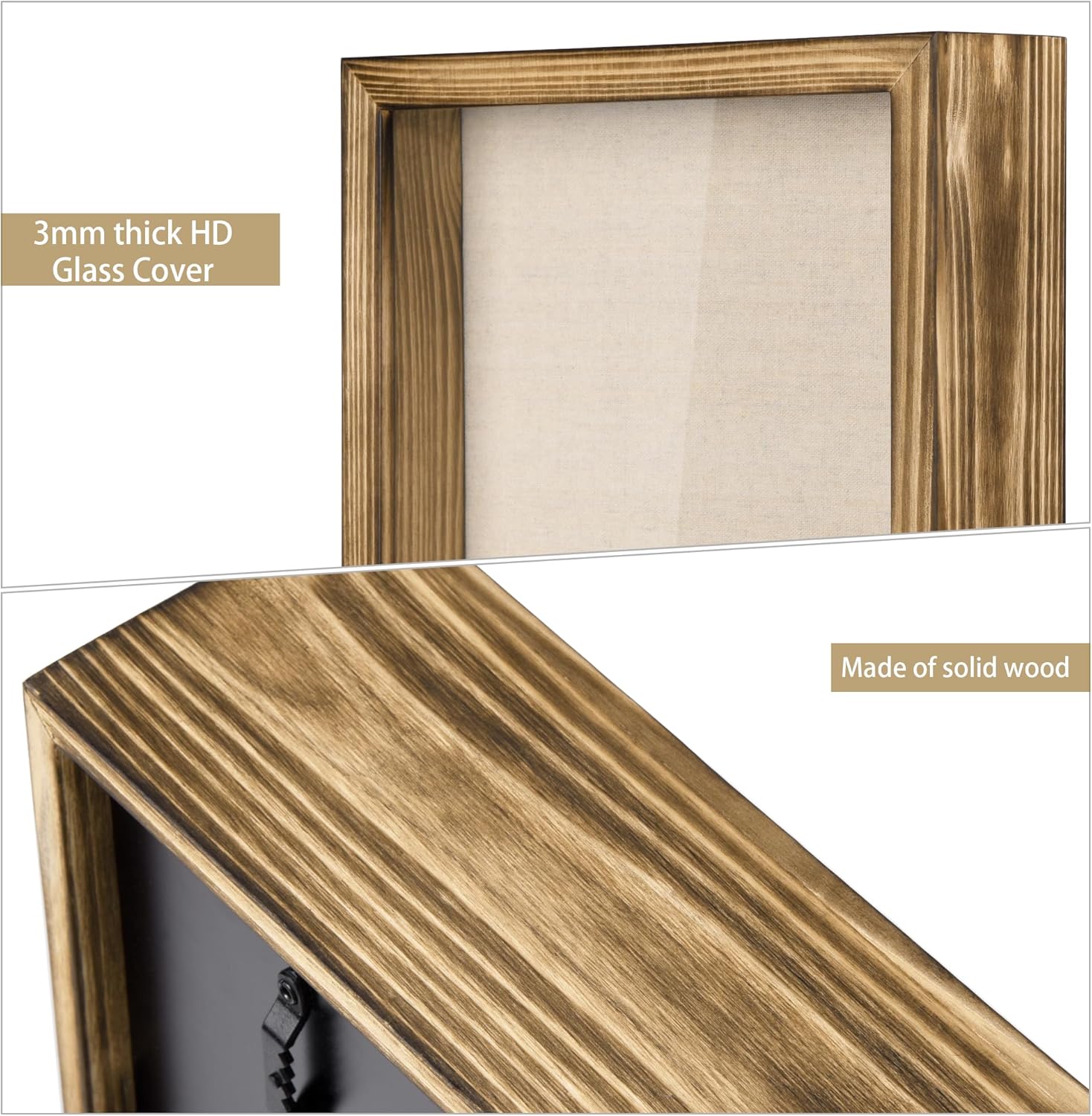 Love-KANKEI Marco de caja de sombra de 8 x 10 pulgadas, vitrina con marco de madera maciza y caja de memoria de ventana de vidrio extraíble para