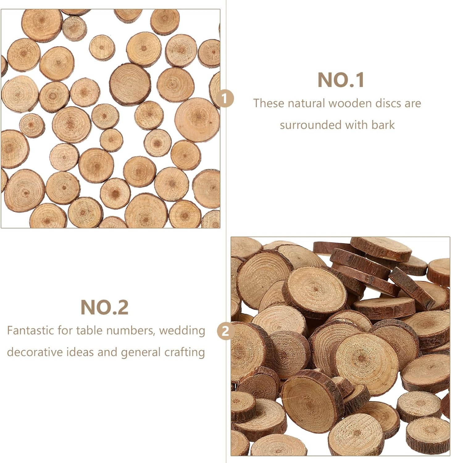 IMIKEYA 100 discos de madera de 0.6-1.2 in, rebanadas de madera sin terminar, para manualidades, rebanadas de madera en blanco para Navidad, boda,