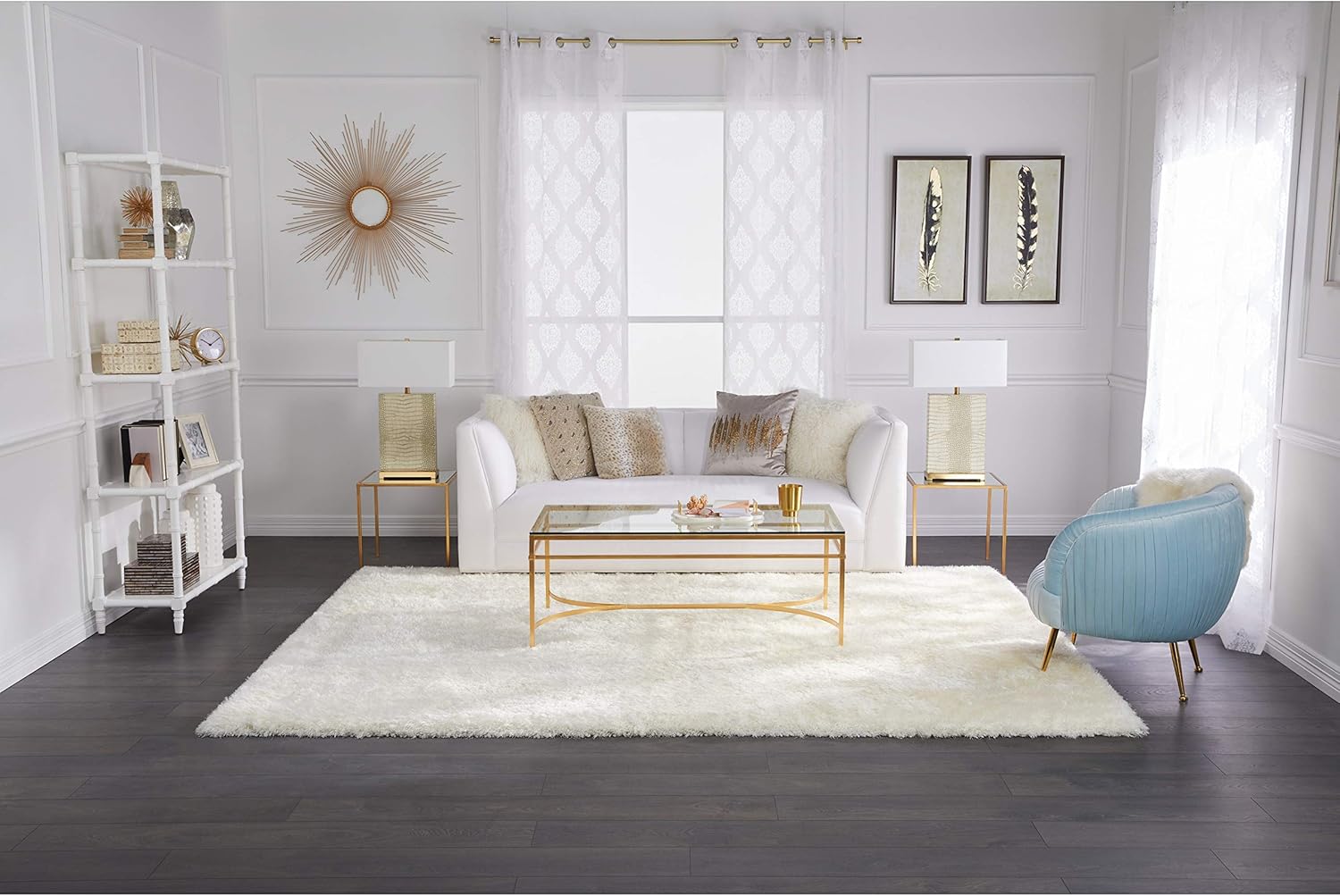 SAFAVIEH Luxe Shag Collection – Alfombra de área, 8 x 10 pies, marfil, glamour hecho a mano, 3.2 pulgadas de grosor, ideal para zonas de alto
