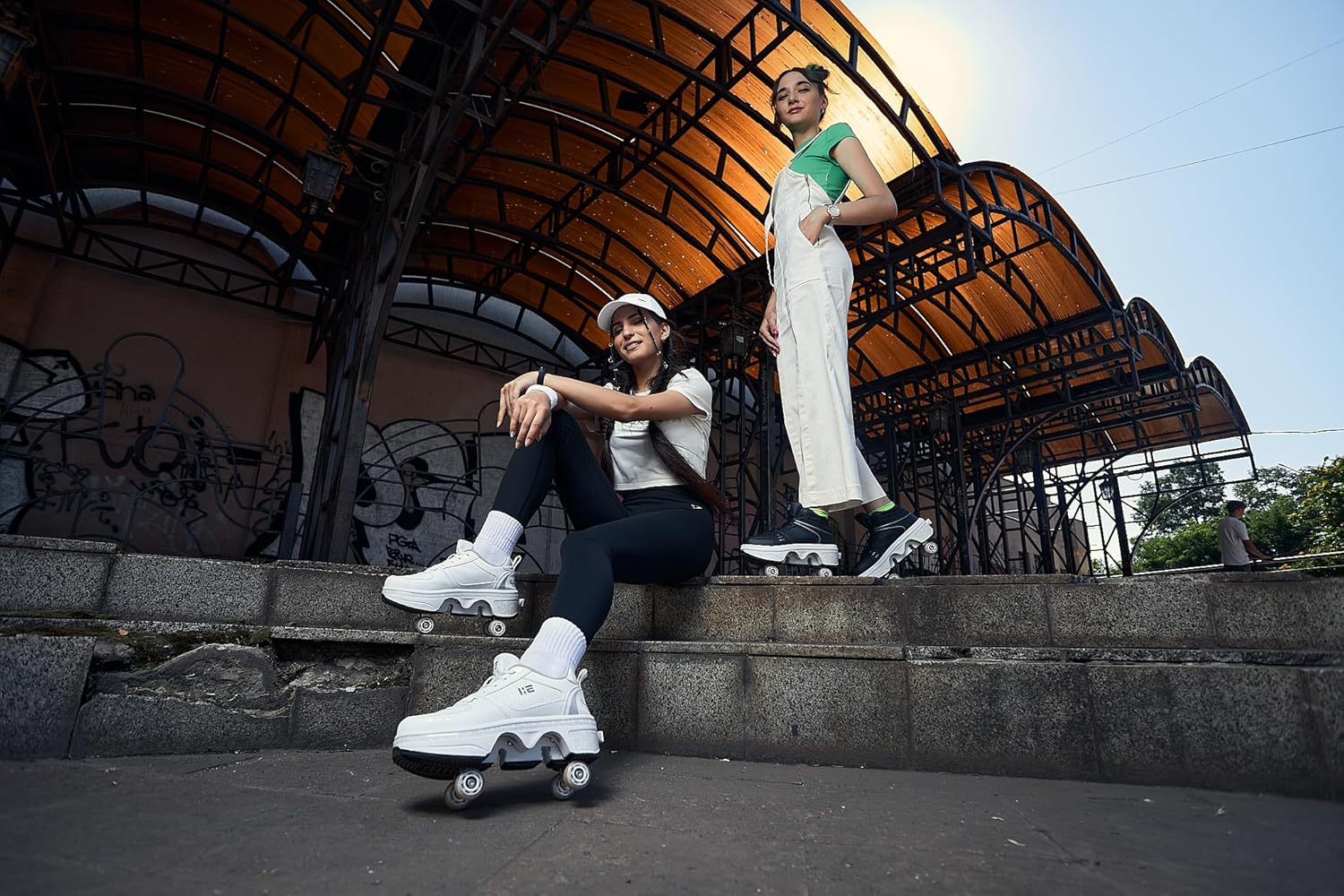Zapatos de patinaje de cuatro ruedas 2 en 1 con deformación invisible, zapatos de patinaje extraíbles con ruedas